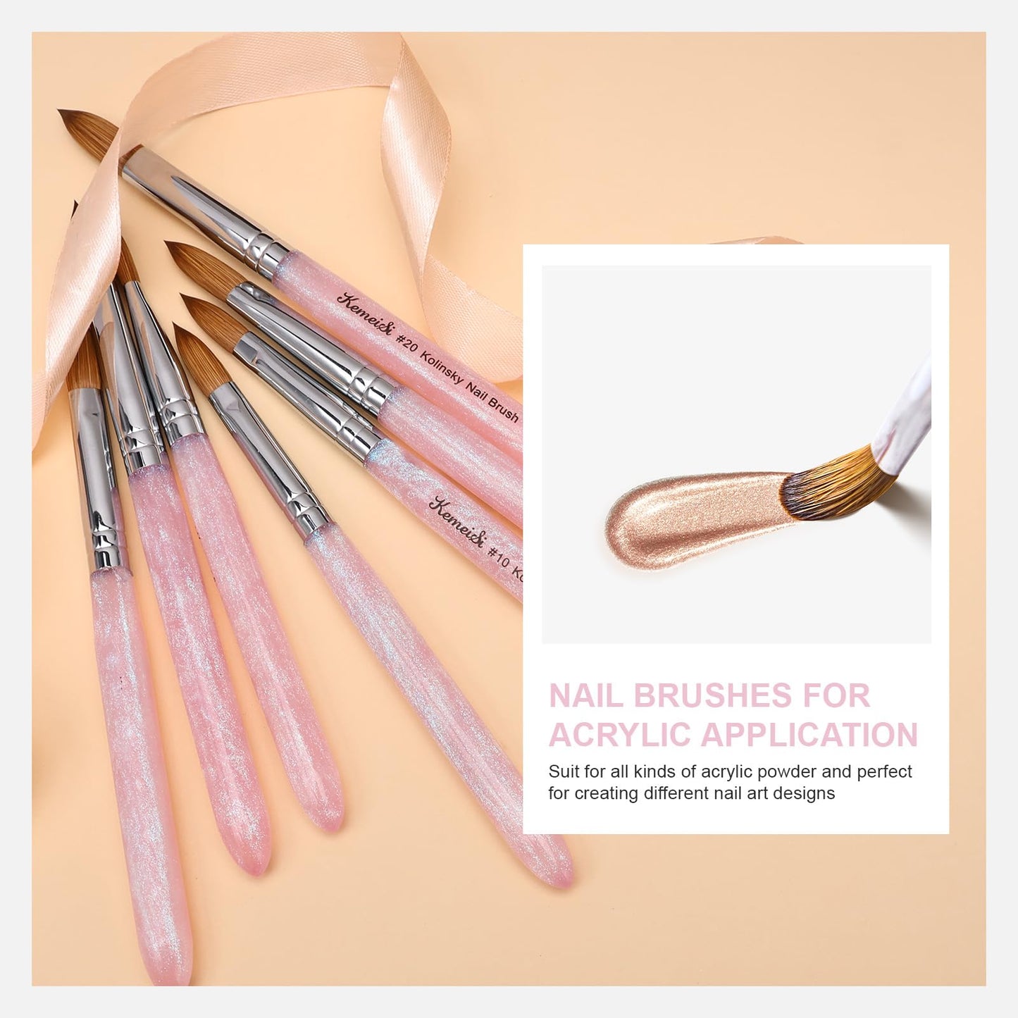 KEMEISI Acrylic Nail Brush Size #16, 100% Pure Kolinsky Nail Art Brushes for Acrylic Application, Sturdy Starry Handle Oval Shaped Nail Design Tools for Professional Manicure DIY, Pink