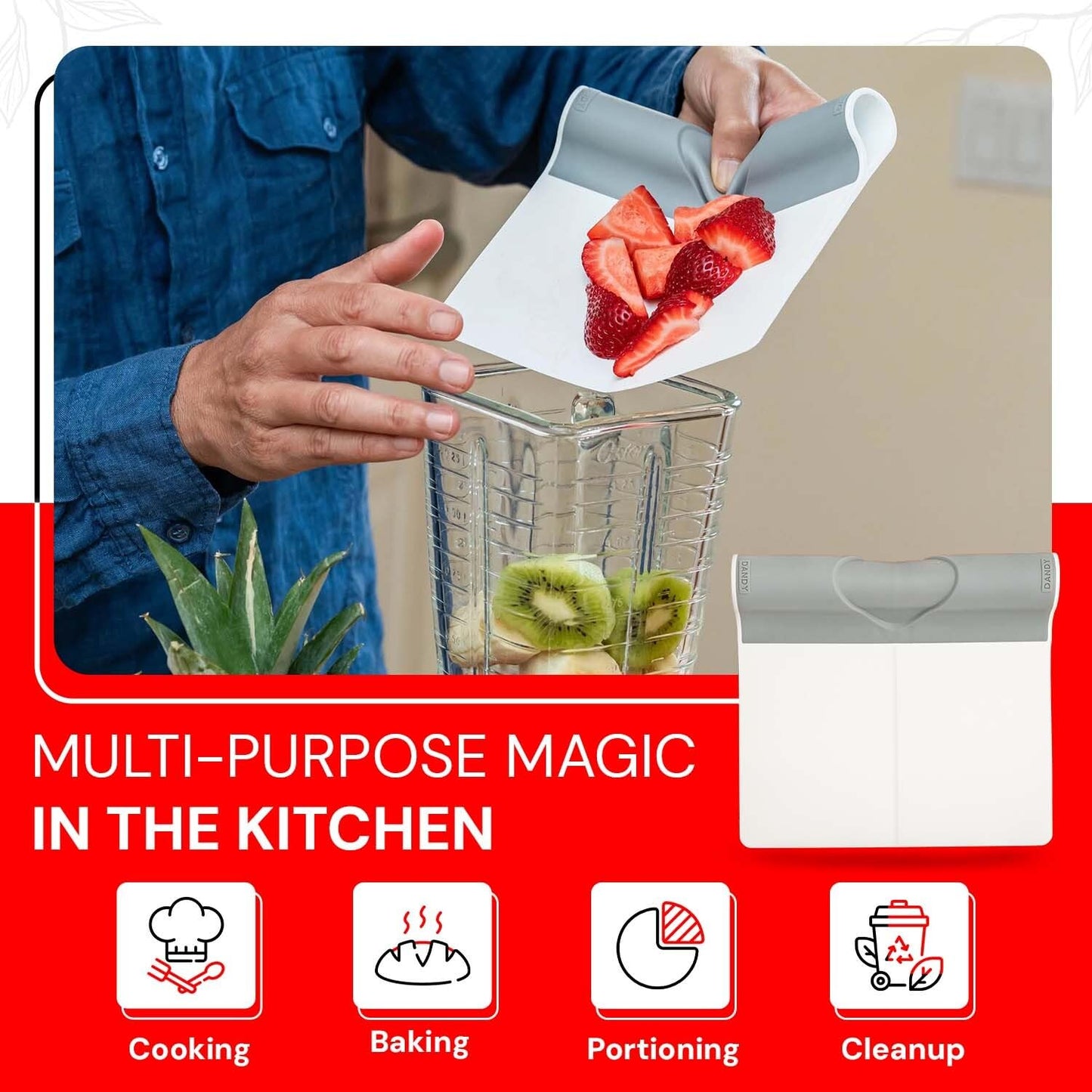 DANDY ScooperDuper - Multi-Purpose Folding Food Mover, Bench Scraper, Dough Scraper, Food Scraper Tool, User-Friendly Kitchen Gadget for Cutting Board and Chef’s Knife