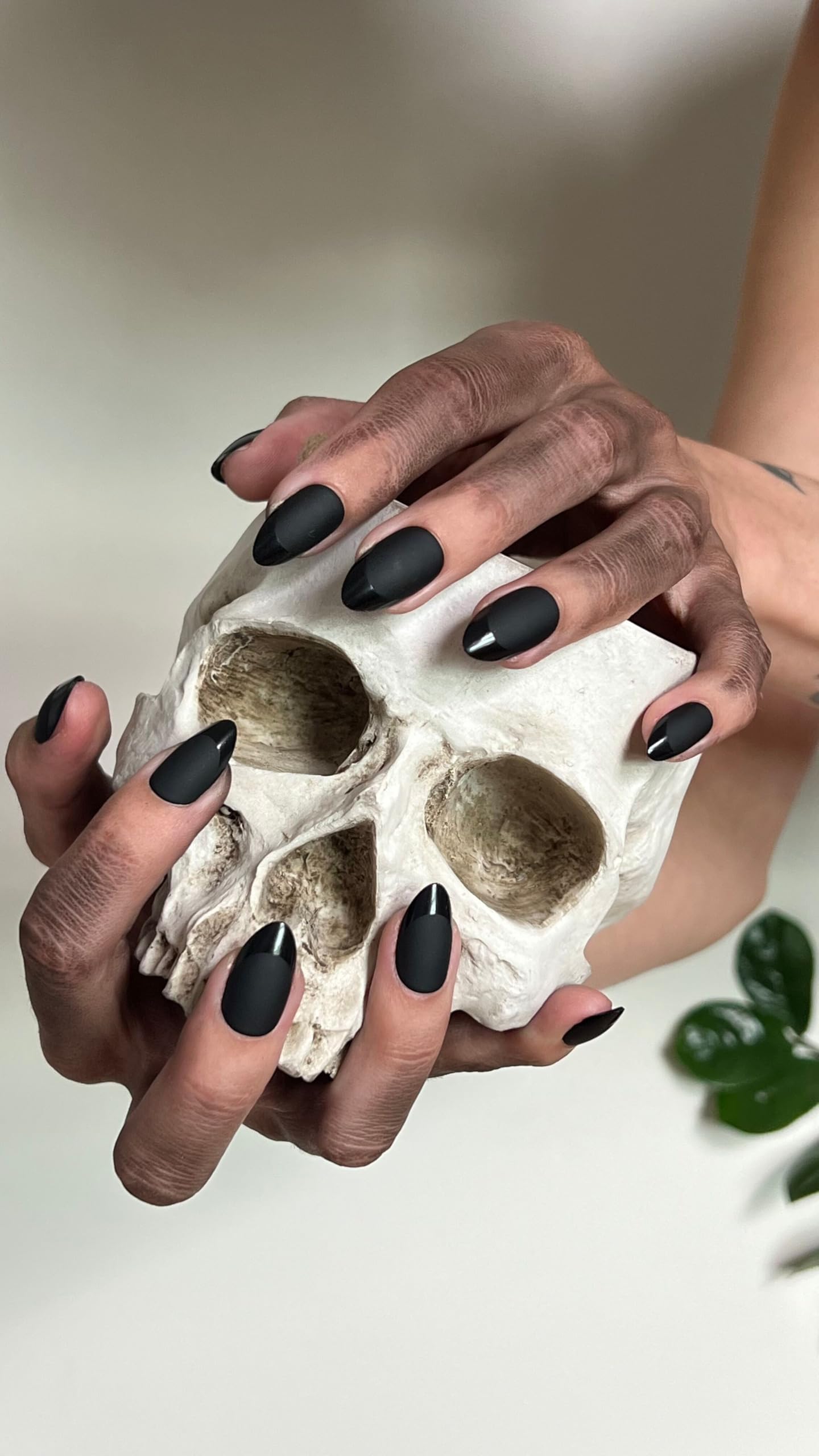 PaintLab Press On Nails - Black Noir Matte Short Almond Fake Nails, 30 Nails in 15 Sizes with Glue, Reusable Salon Quality Press On Nails