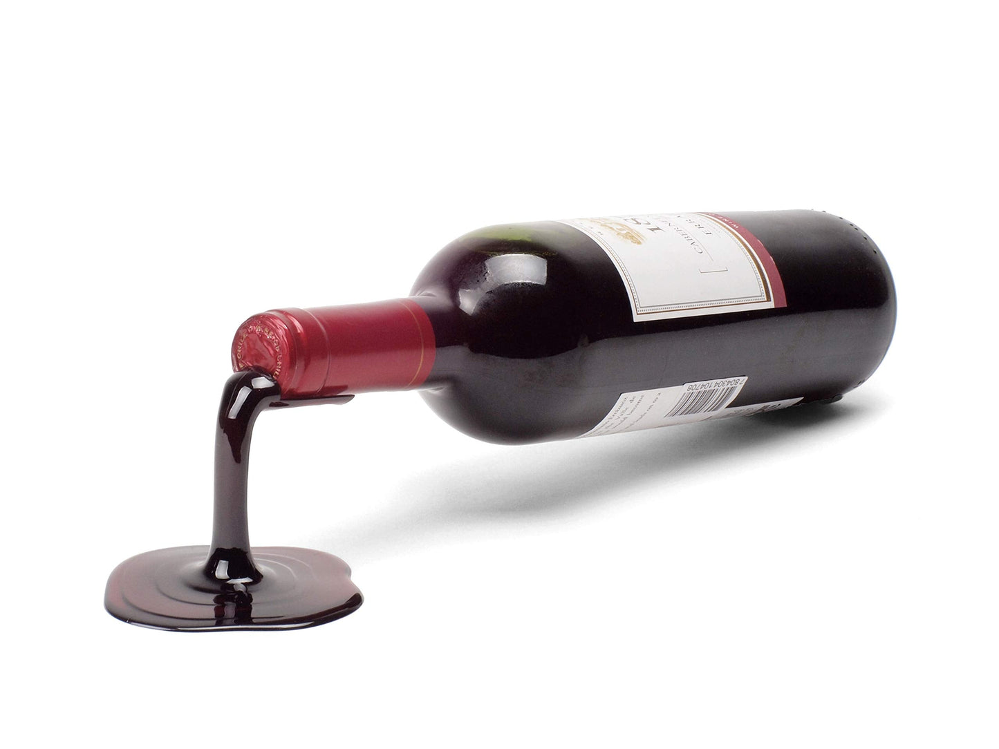 Spilled Wine Bottle Holder Set of 2 (Red & White) - Funny Novelty Wine Rack & Hostess Gift, Realistic Optical-Illusion Tabletop Wine Decor for Kitchen, Bar Cart & Dining Room