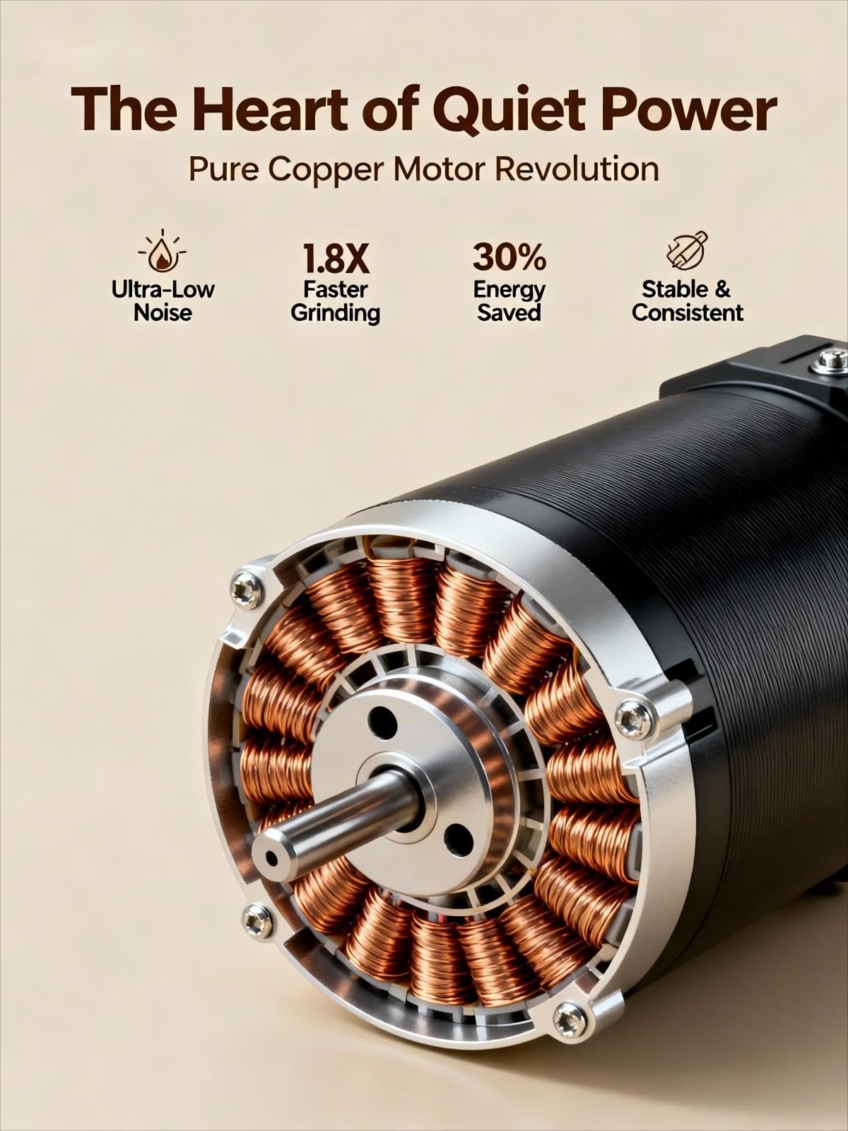 LAMIDO Portable Electric Burr Coffee Grinder - Grind While Charging - Visual Bean Hopper - 38 External Grind Settings - 1.8X Faster Grinding - 2000 mAh Battery for Travel, Camping - Light Beige