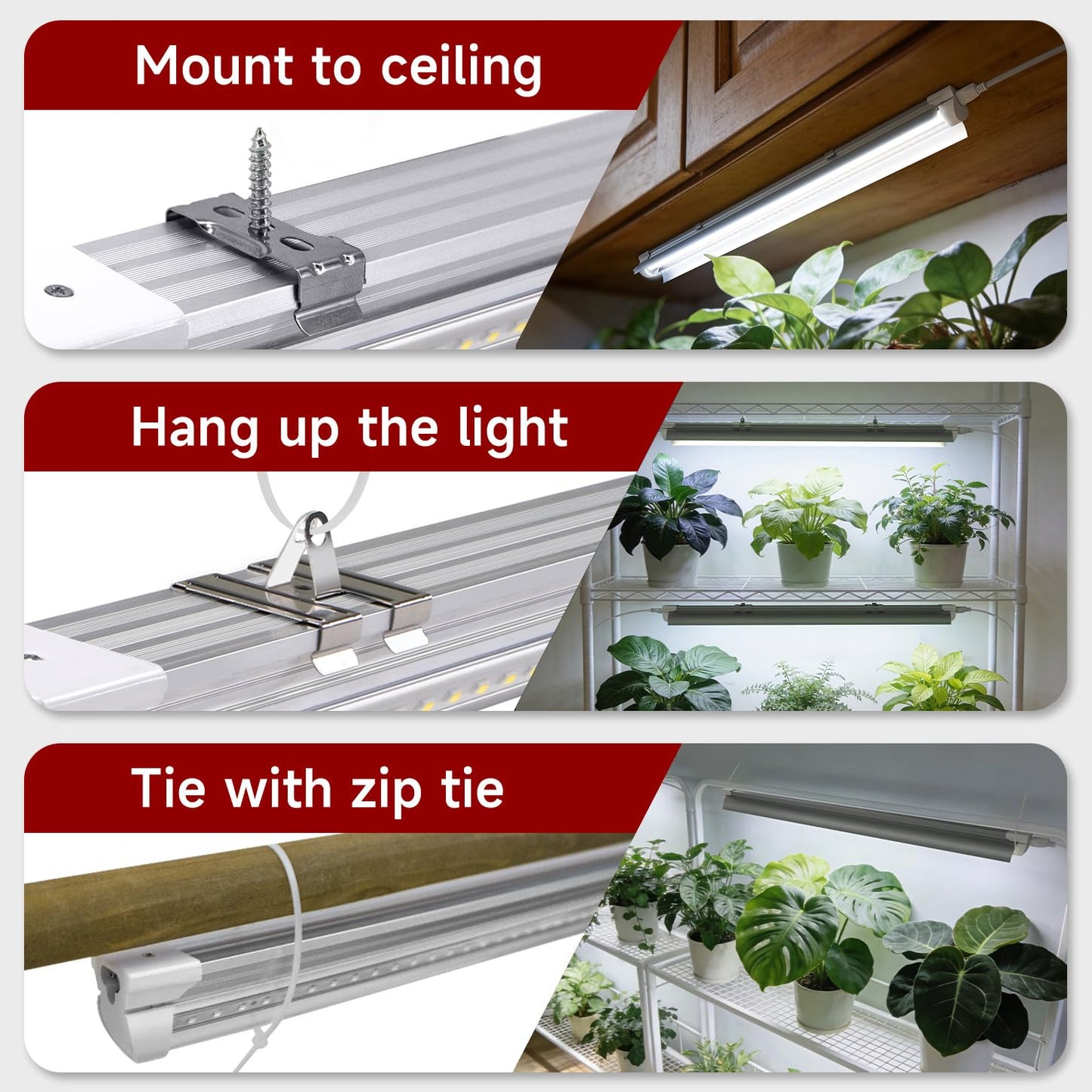 VShape 2 Pack LED Grow Light 2FT, 5000K Full Spectrum, 48W(2 x 24W), Linkable Growing Lamp Fixture, T8 Grow Lights for Indoor Plants, Seed Starting, Vegetables