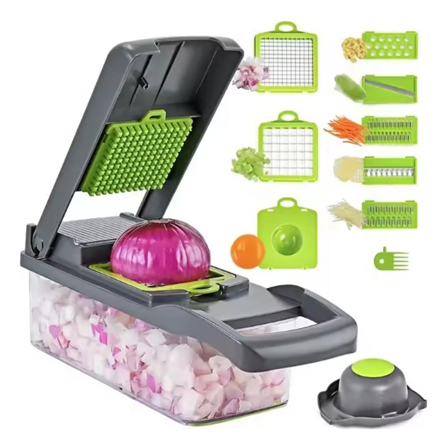 12-in-1 Multifunctional Vegetable Chopper, Slicer, Dicer & Peeler – Compact Black Kitchen Prep Tool