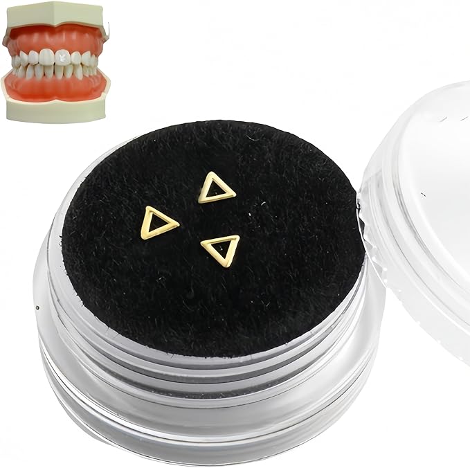 Tooth Gems Silver Alloy Ultra-Thin 3-Pack Reusable Trendy Spider Butterfly Rabbit Multi-Use Women Party Nail Art (Golden,Triangle)