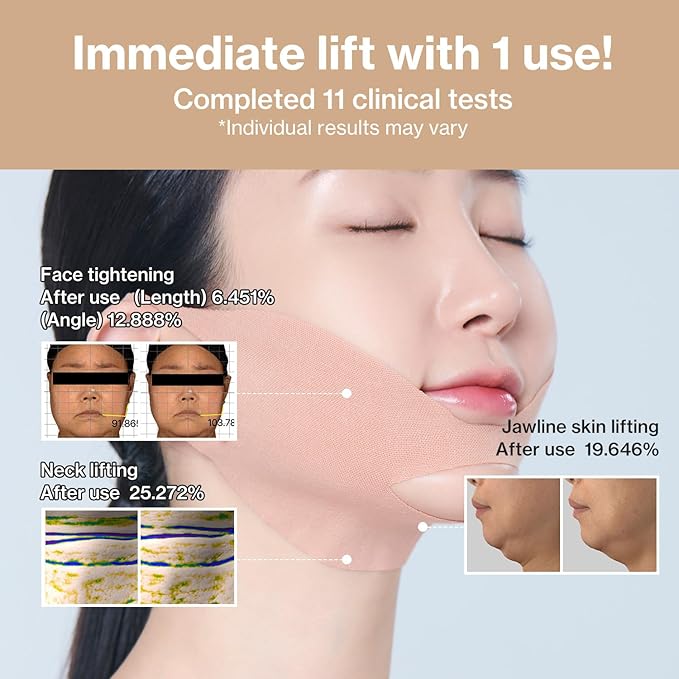 Face Fit Minus Band V3 (4 Sheets) — Hydrogel Jawline Mask Band for a Contoured, Lifted-Looking V-Line, Collagen, Elastin & Multi-Peptide Complex + Multi-Weight Hyaluronic Acid