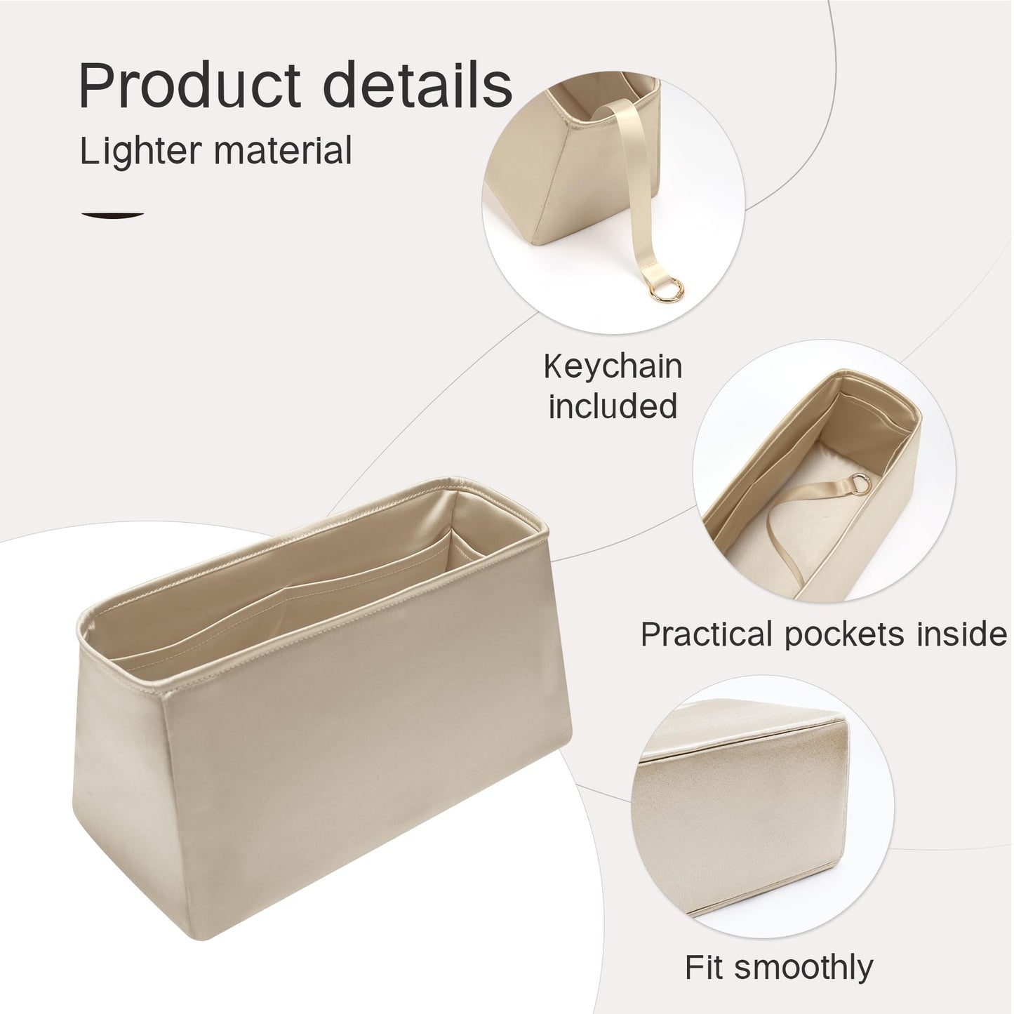JLYZ Moon Fits for Kelly 25 Bag Insert,Premium Silk Purse Organizer Insert, Smooth Touch & Lightweight，Luxury Handbag Organizer with Gift Box Fits For Hermes(Kelly 25 Retourne,Champagne/Etoupe Grey)