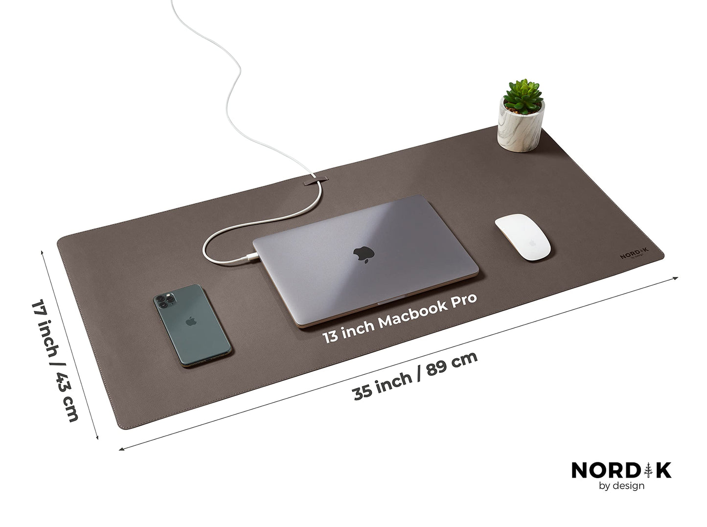 Nordik Cork Leather Desk Mat Cable Organizer - Gunmetal Grey 35 X 17 inch - Premium Extended Mouse Mat for Home Office Accessories - Non-Slip Vegan Leather Desk Pad Protector & Desk Blotter Pad
