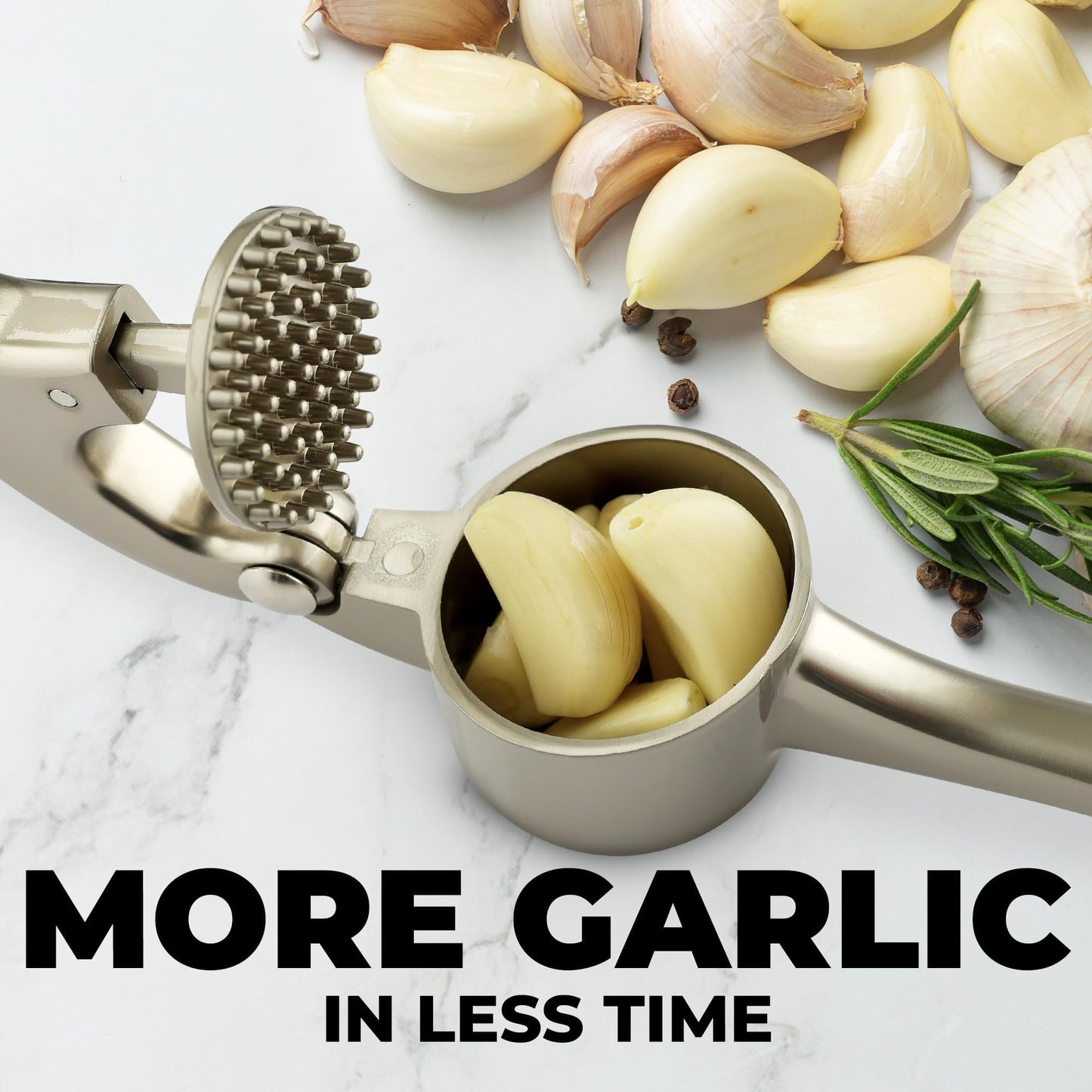 Zulay Kitchen Large Premium Garlic Press Set - Bigger Bowl for Bigger Garlic - Rust Proof Garlic Mincer Tool - Easy-Squeeze, Easy-Clean Silicone Garlic Peeler & Brush (Silver)