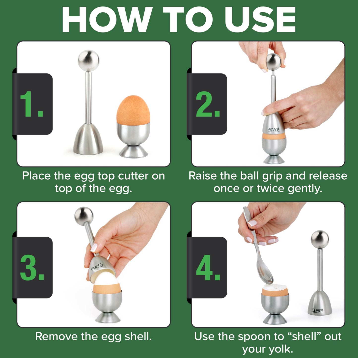 Eparé Bundle: Steel Egg Cracker Topper Set & Plastic Cutting Board Mat Set - Complete Soft Boiled Egg Tool Set & Large Flexible Chopping Boards