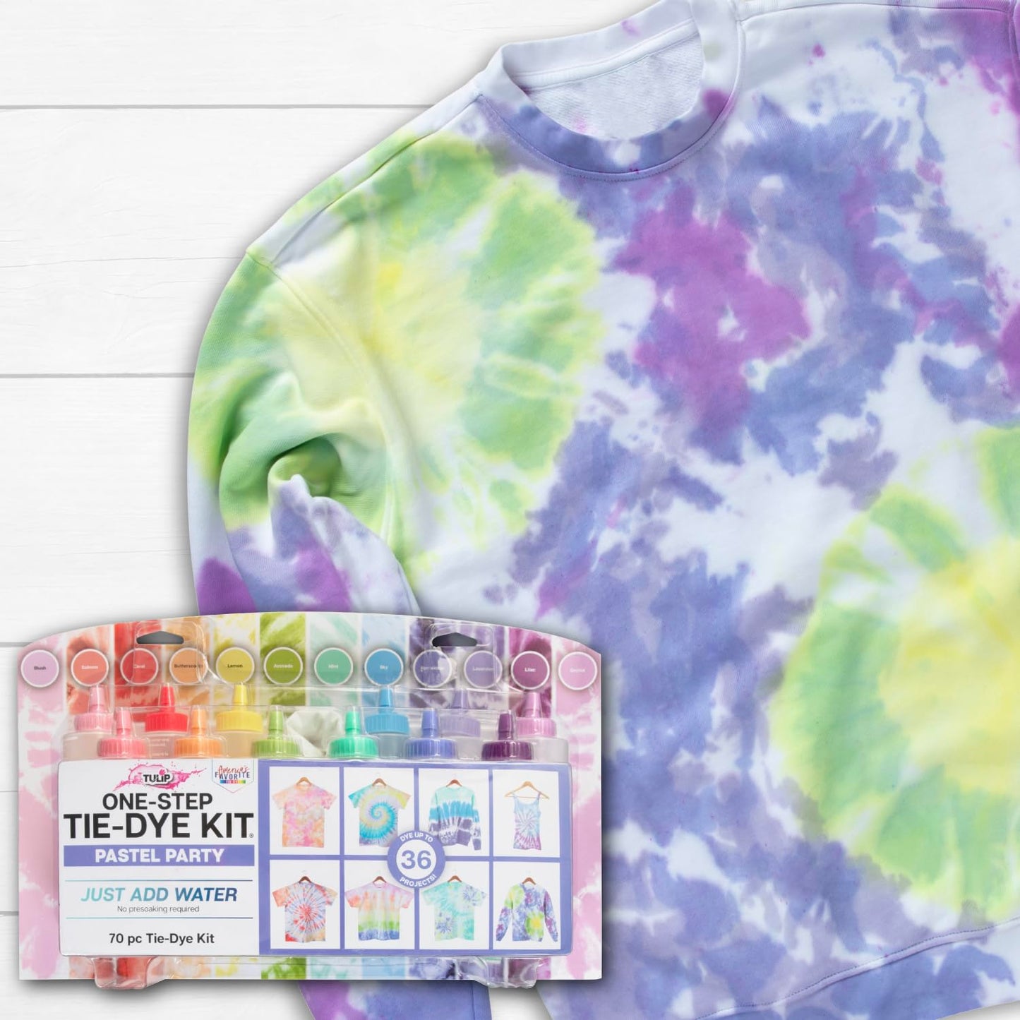 Tulip One-Step Tie-Dye Pastel Party Kit, Easy Large Group Activity, Permanent Designs for Fabric, 12 Colors