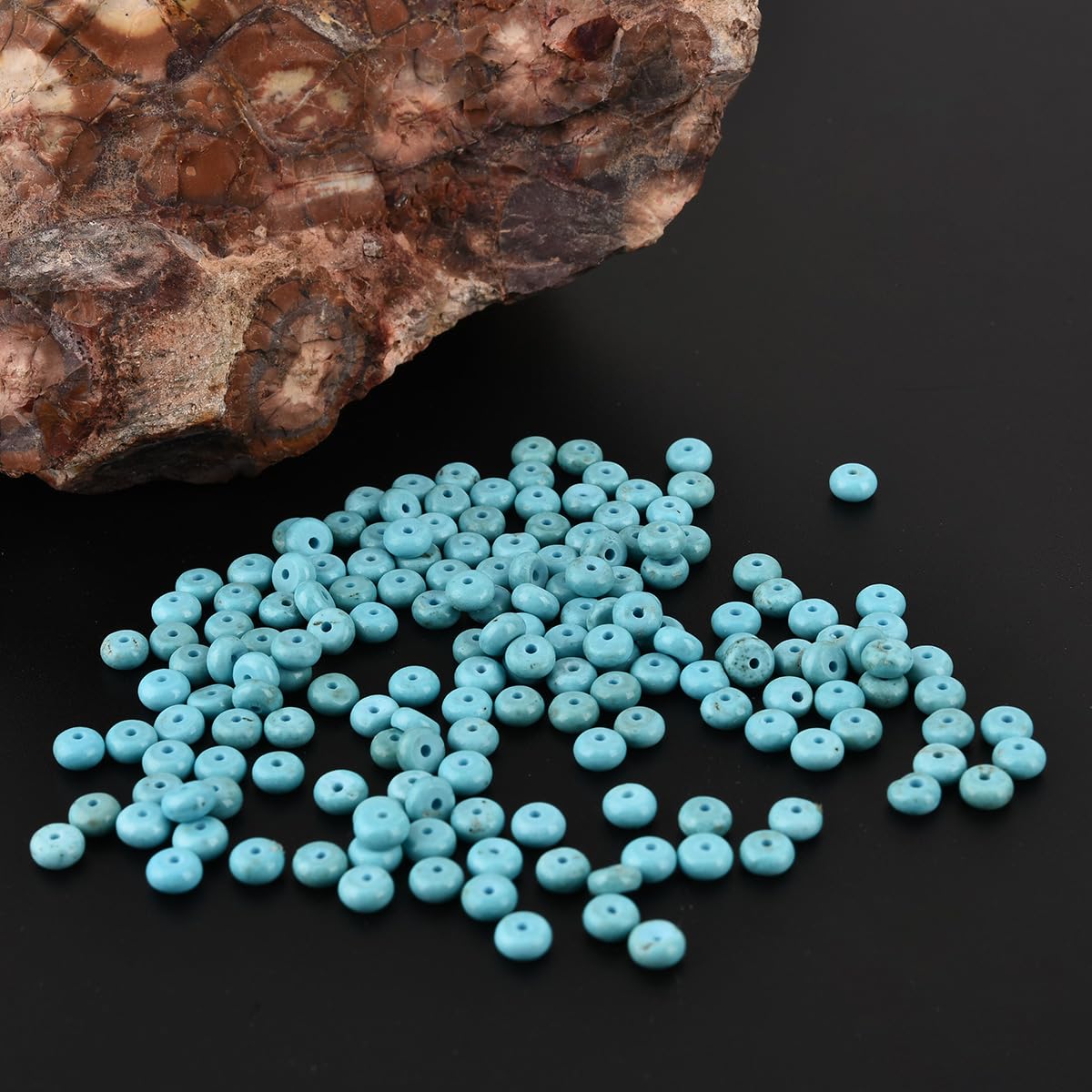150pcs 4x2mm Natural Turquoise Disk Rondelle Spacer Semi Precious Gemstone Loose Stone Beads for Jewelry Making 15 Inch