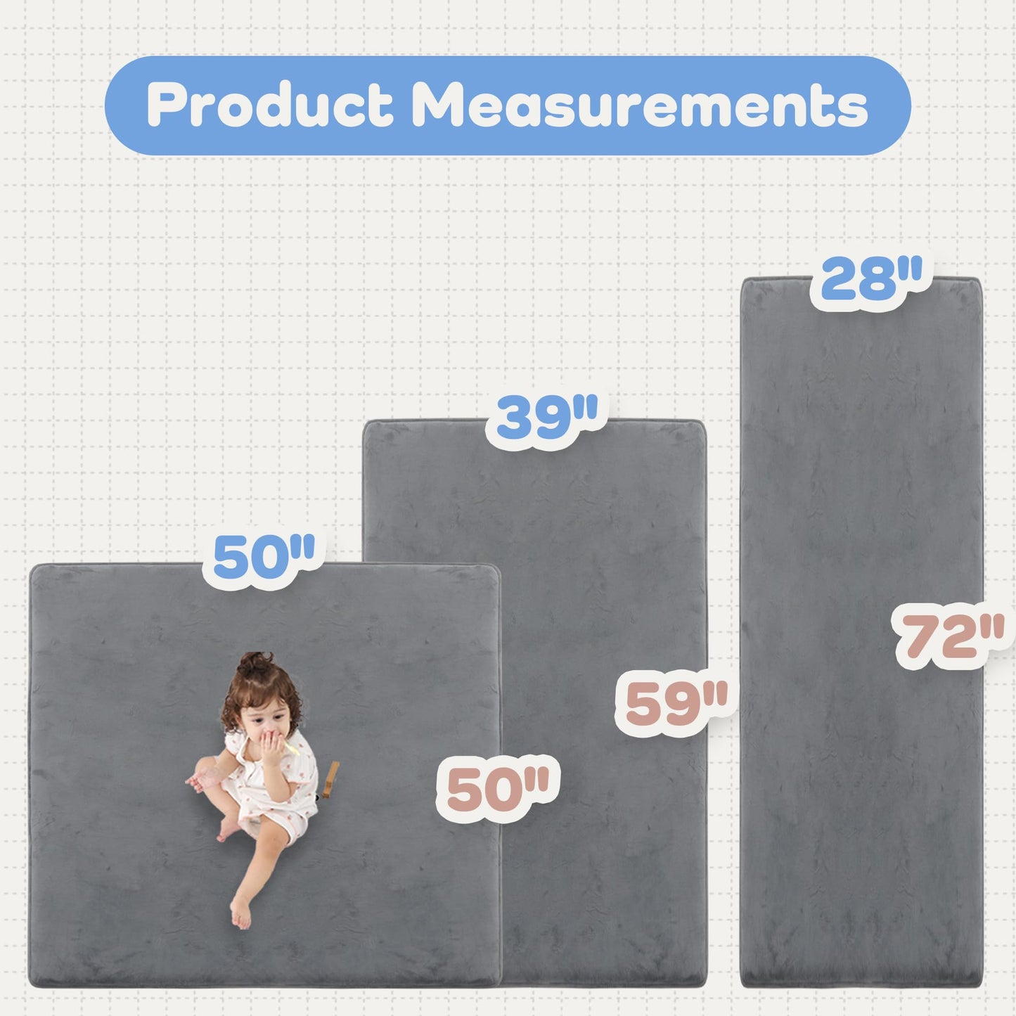 PAPAMAT 1.3" Thick Baby Floor Play Mat 50x50, Basic Padded Foam Mat for Tummy Time Crawling, Non Slip Cushioned for Babies Toddlers Infants Kids (Dark Grey)