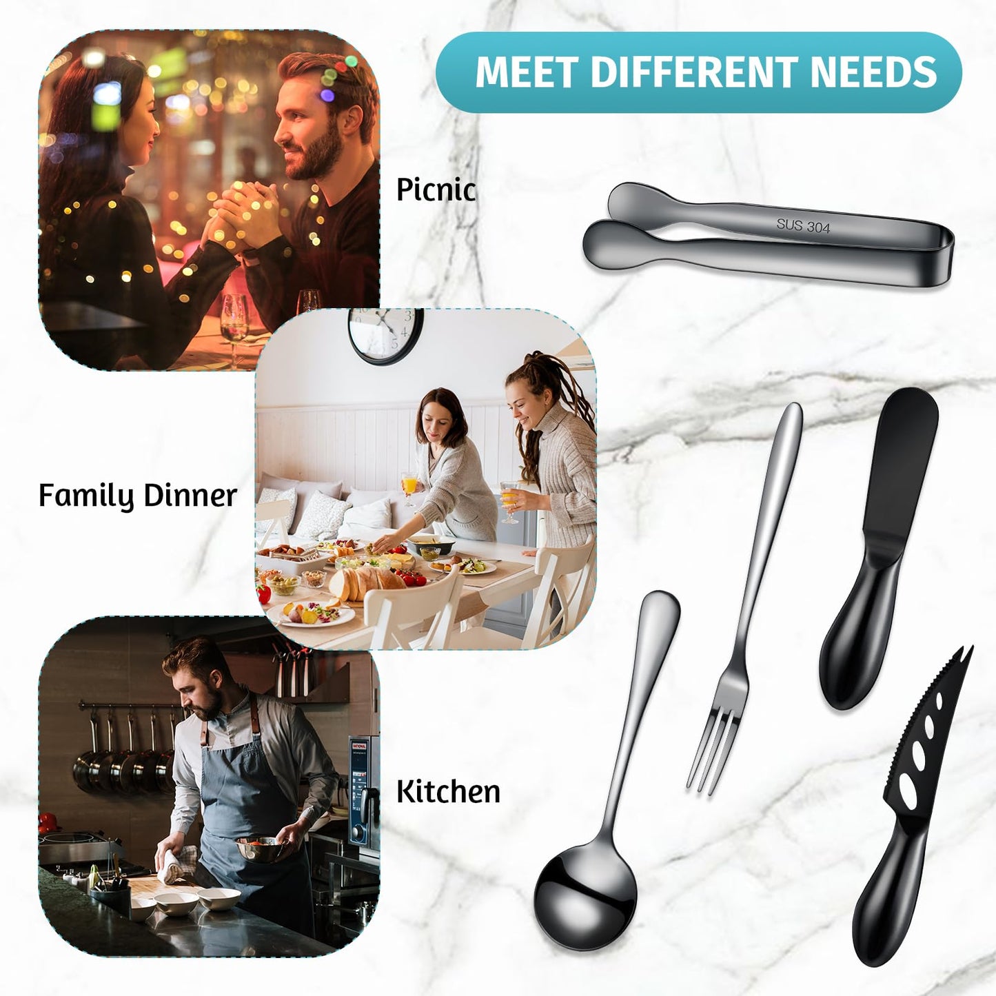 Patelai Charcuterie Board Accessories Cheese Spreader Knife Set Charcuterie Utensils Butter Knife Stainless Steel Mini Serving Tongs Spoons Appetizer Forks for Pastry(Black,18 Pieces)