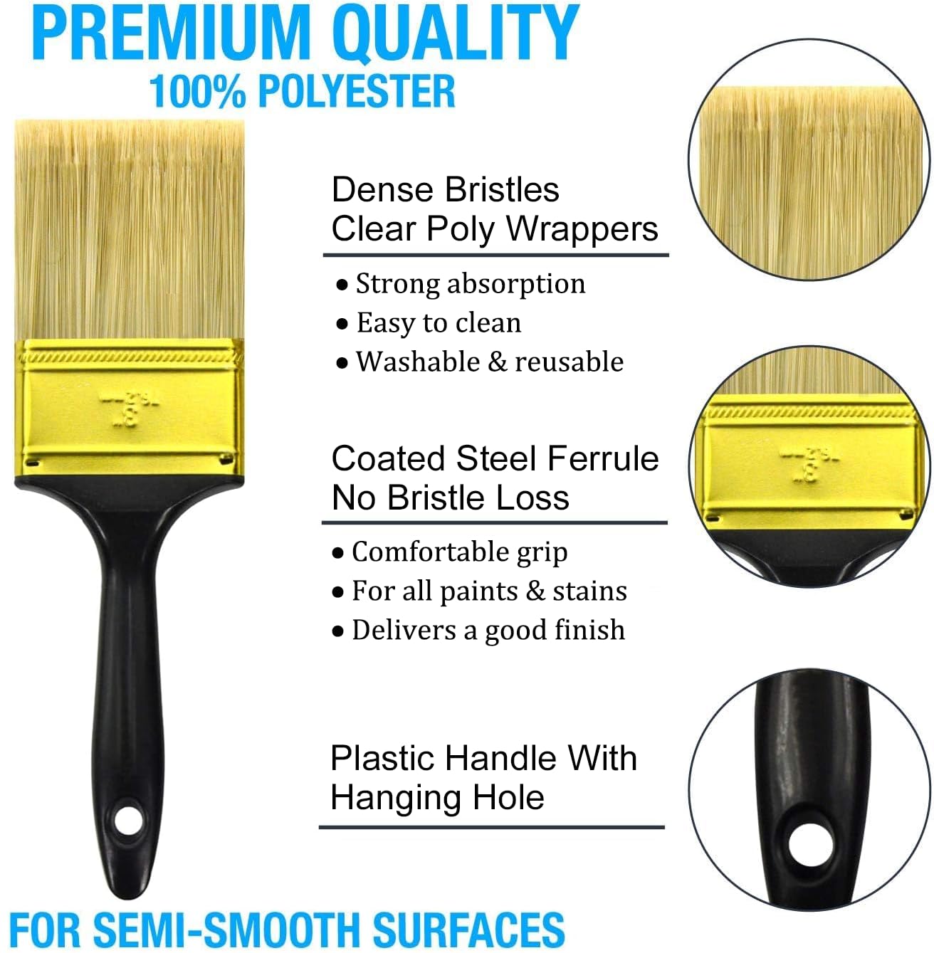 Great Andrew Paint Brushes, 30 PCS Great Value Multi use(3" 2" 1.5" 1" Flat &1.5" Angled) Paint Brush Pack, Paint Brushes Set for Home Furniture Fences Wall Trim