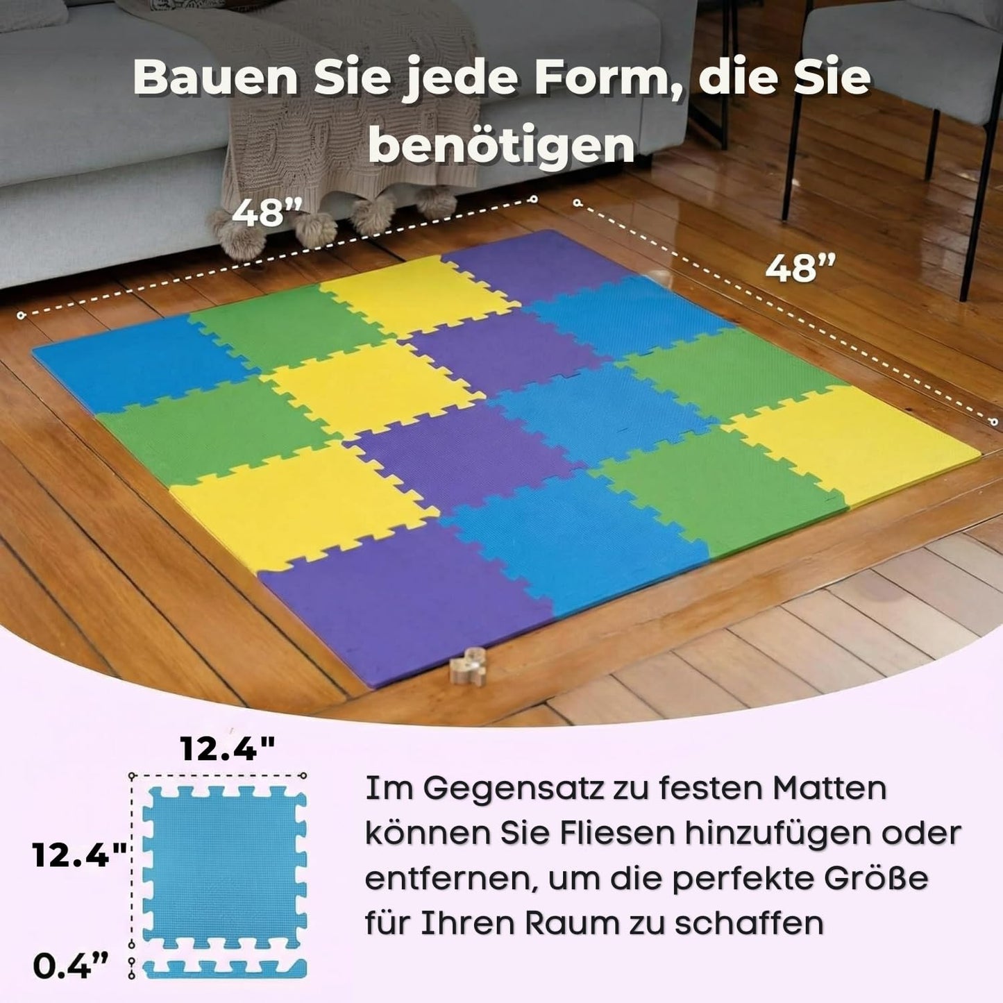 MioTetto Baby Playpen & Foam Play Mat Bundle (16 Tiles) – Large 50x50 Safety Play Yard with Breathable Mesh & Extra Thick EVA Interlocking Floor Mat | Purple, Canary, Emerald & Indigo