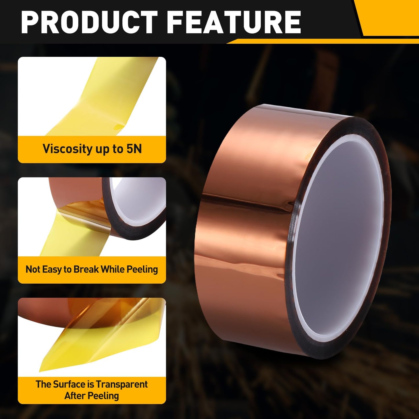 uxcell 2 Rolls Heat Tape, 40mm x 33m (108ft) Polyimide Heat Transfer Sublimation Tape No Residue High-Temperature Resistant Tapes for Heat Press Soldering Circuit Board, Brown