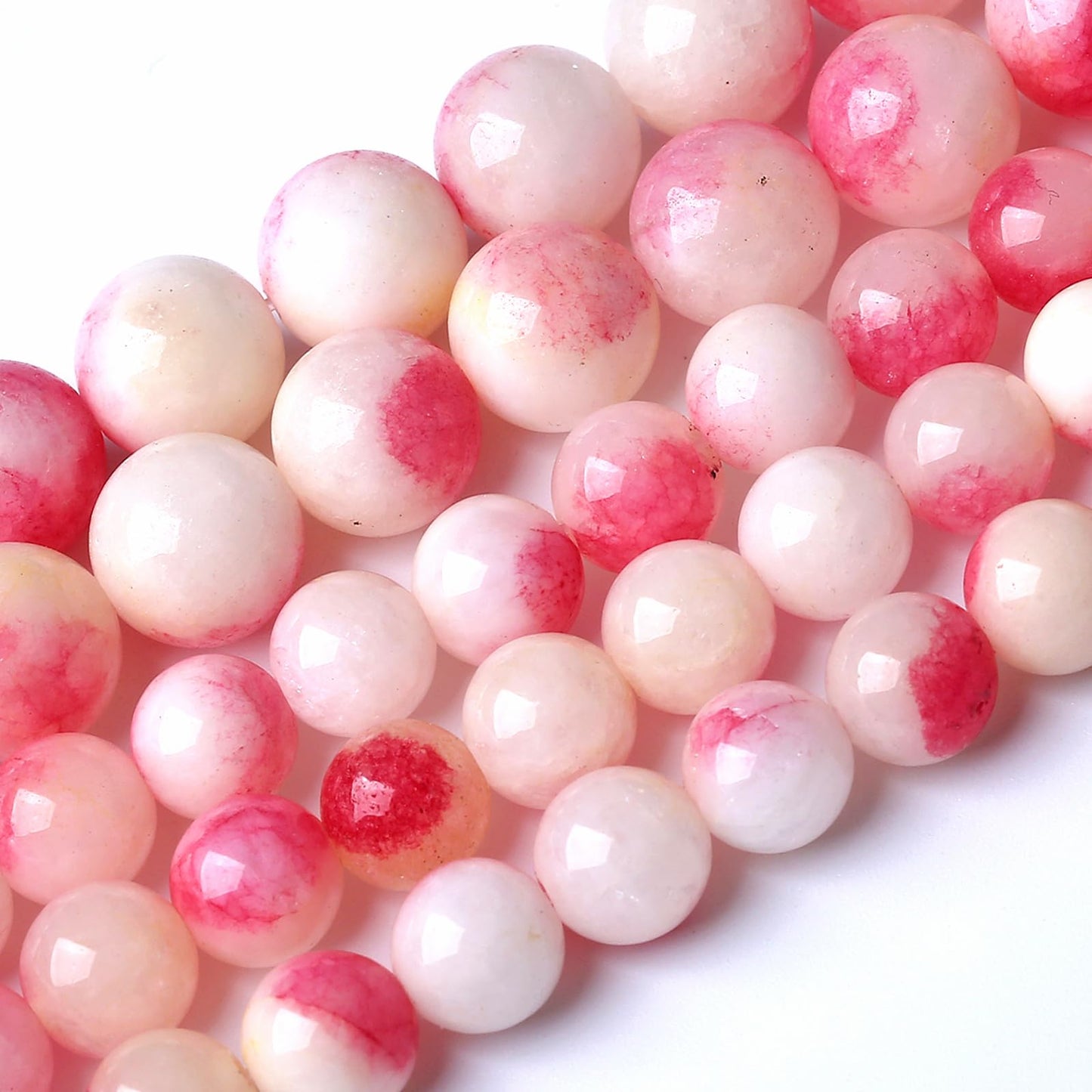 72pcs 10mm Natural Pink White Jade Stone Beads Round Beads Energy Healing for DIY Jewelry Bracelet Necklace Making 2 Strands 32"