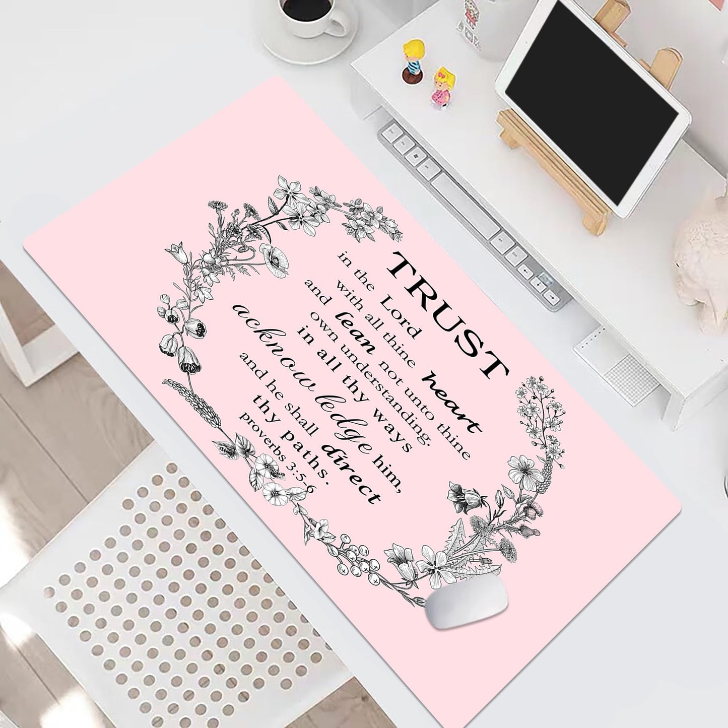 EOBTAIN Pink Large Mouse Pad Bible Verse Keyboard Mat 31.5x15.7 Inch Scripture XXL Extended Desk Mat Smooth Non-Slip Rubber Mousepad Relaxing Spiritual Desk Accessories for Office Home