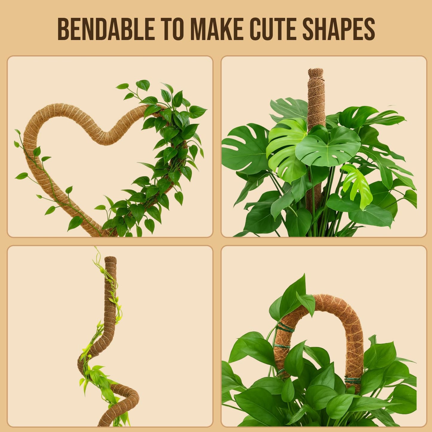 Craft911 Moss Pole Monstera Plant Support – 2 Pack 28” Bendable Moss Pole Monstera Plant Support, Plant Stakes for Indoor Plants, Tall Plant Sticks Support for Climbing Plants