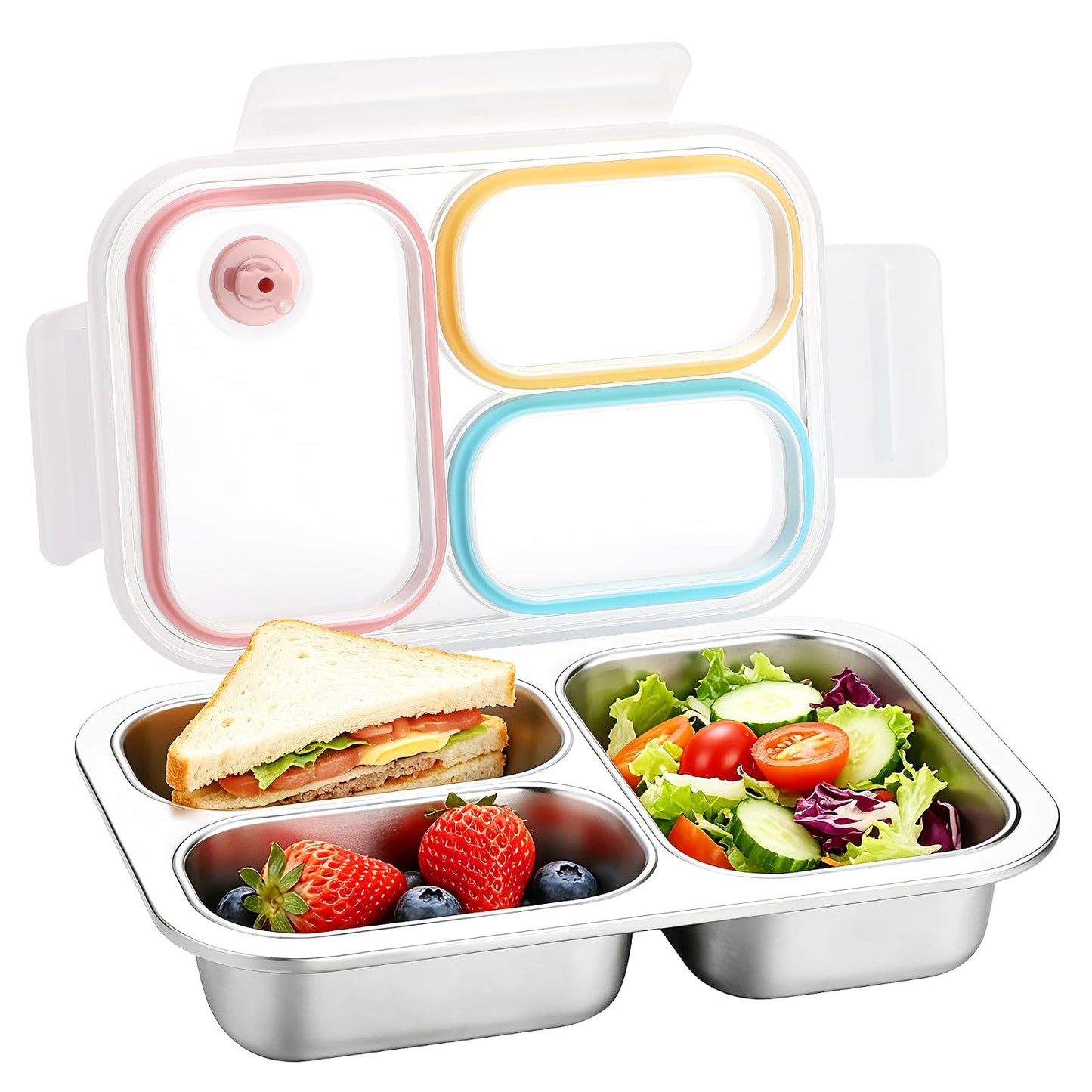 Alphatool 24oz 316 Stainless Steel Lunch Box for Kids & Adults - 3-Compartment Leakproof Metal Bento Box for School Office, Dishwasher Safe