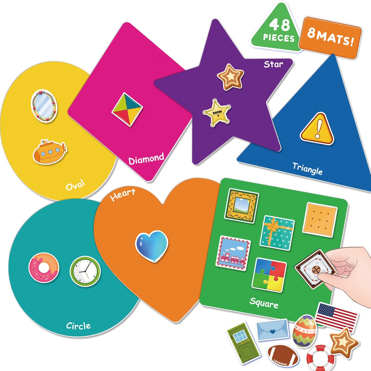EAMAY Shape Sorter Toy for Toddler, Shape Puzzles and Matching Games Set with 8 Sorting Mats and 48 Everyday Objects Pieces - Learning Sorting Toys for Kids