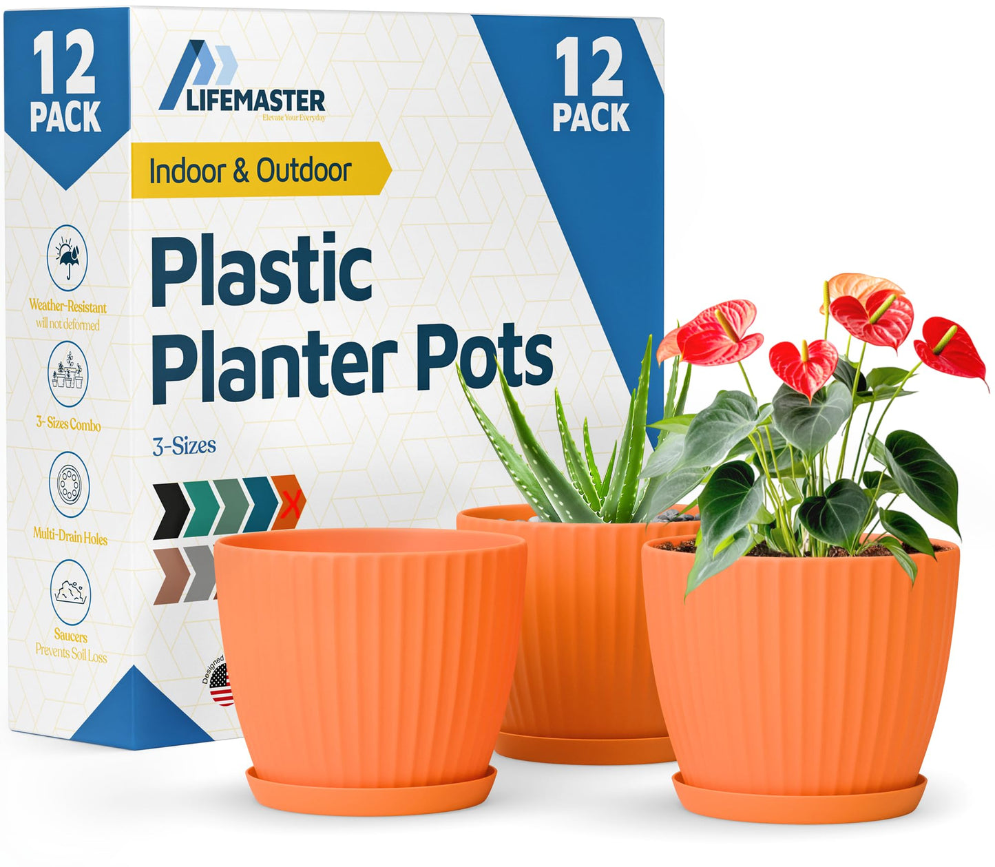 Yellow 6-Inch Plant Pots with Drainage & Saucers 12 Pack, Indoor & Outdoor Planters for Houseplants, Herbs, and Flowers, Durable & Weatherproof Material, Stackable, Lightweight, Minimalist Design