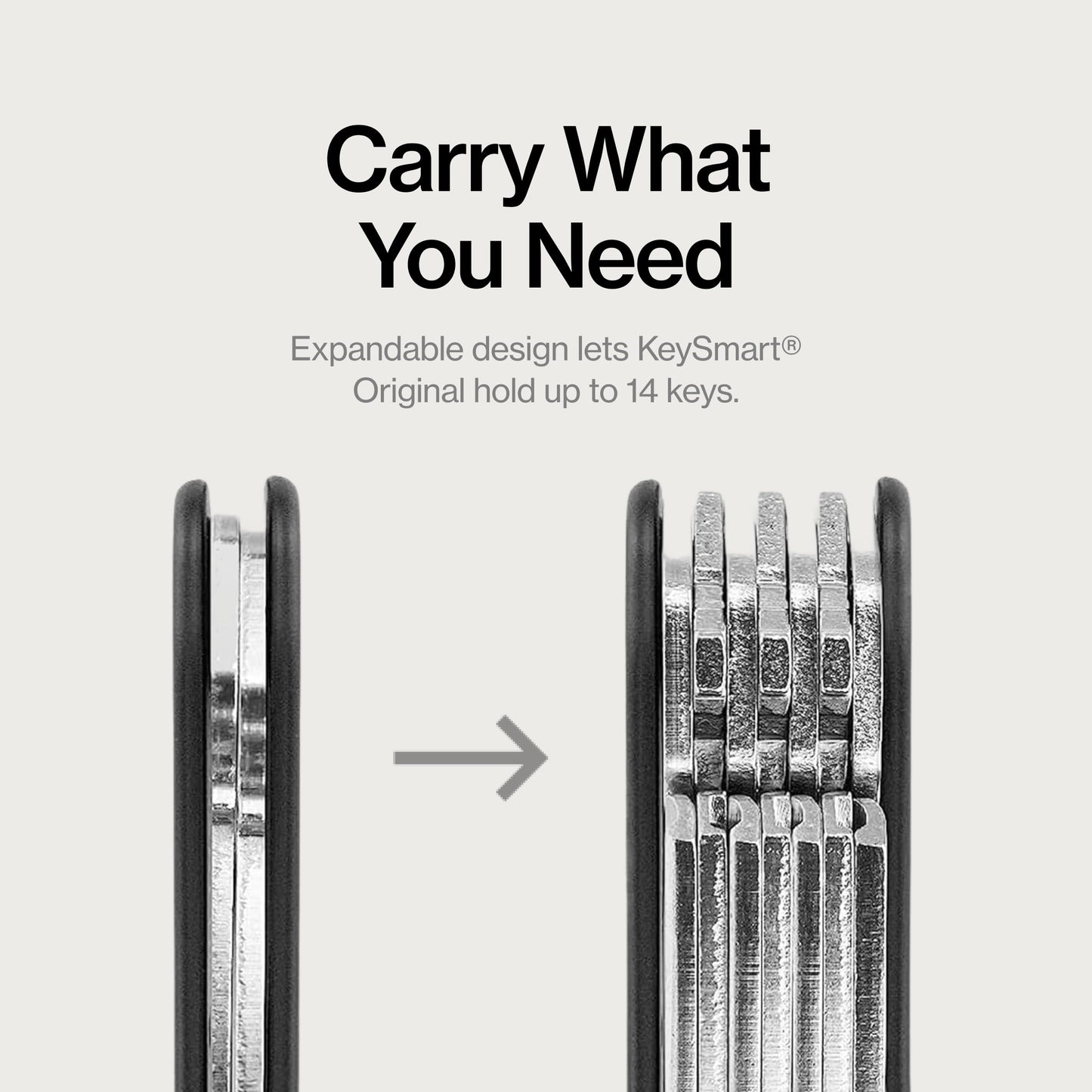 KeySmart Original Key Holder - Compact Key Organizer for Key Chain, Minimalist Clutter-Free EDC Keychains Key Ring, Black, 14 Keys