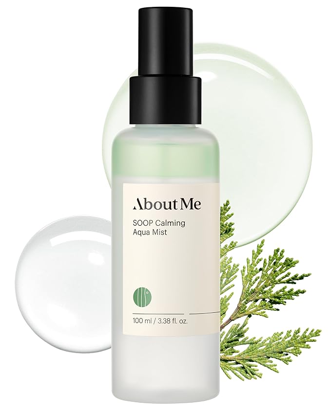 About Me SOOP Calming Aqua Mist – Korean 80.4% Jeju Cypress Water 2-Layer Face Spray for All Skin Types – Daily pH Balancing Mist with Centella & Tea Tree – Korean Skin Care – 4.23oz, 125ml