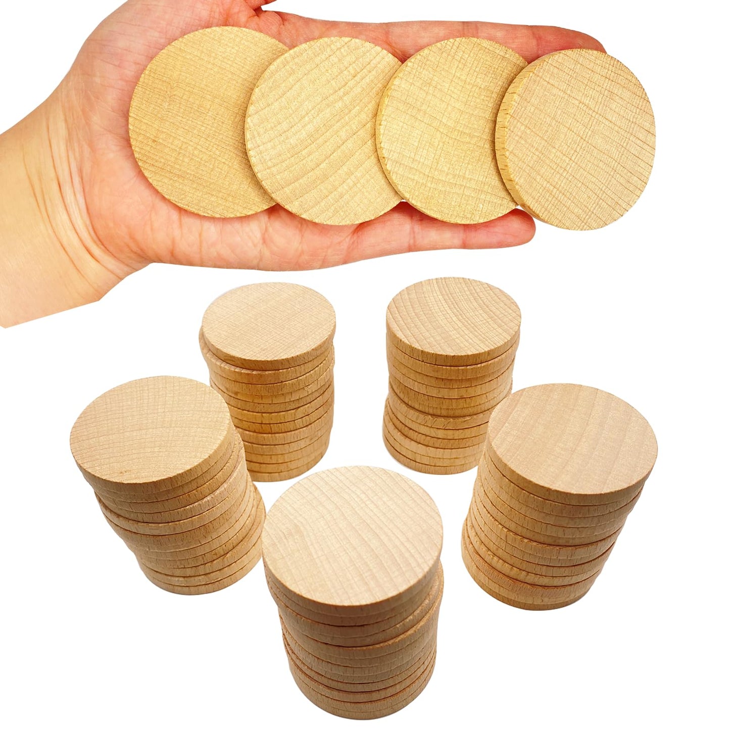 RMSPO 2inch Round Wood Coins,60 Pack Wood Circles Natural Wood Slices for Arts Supplies, Hand Crafts, DIY Projects
