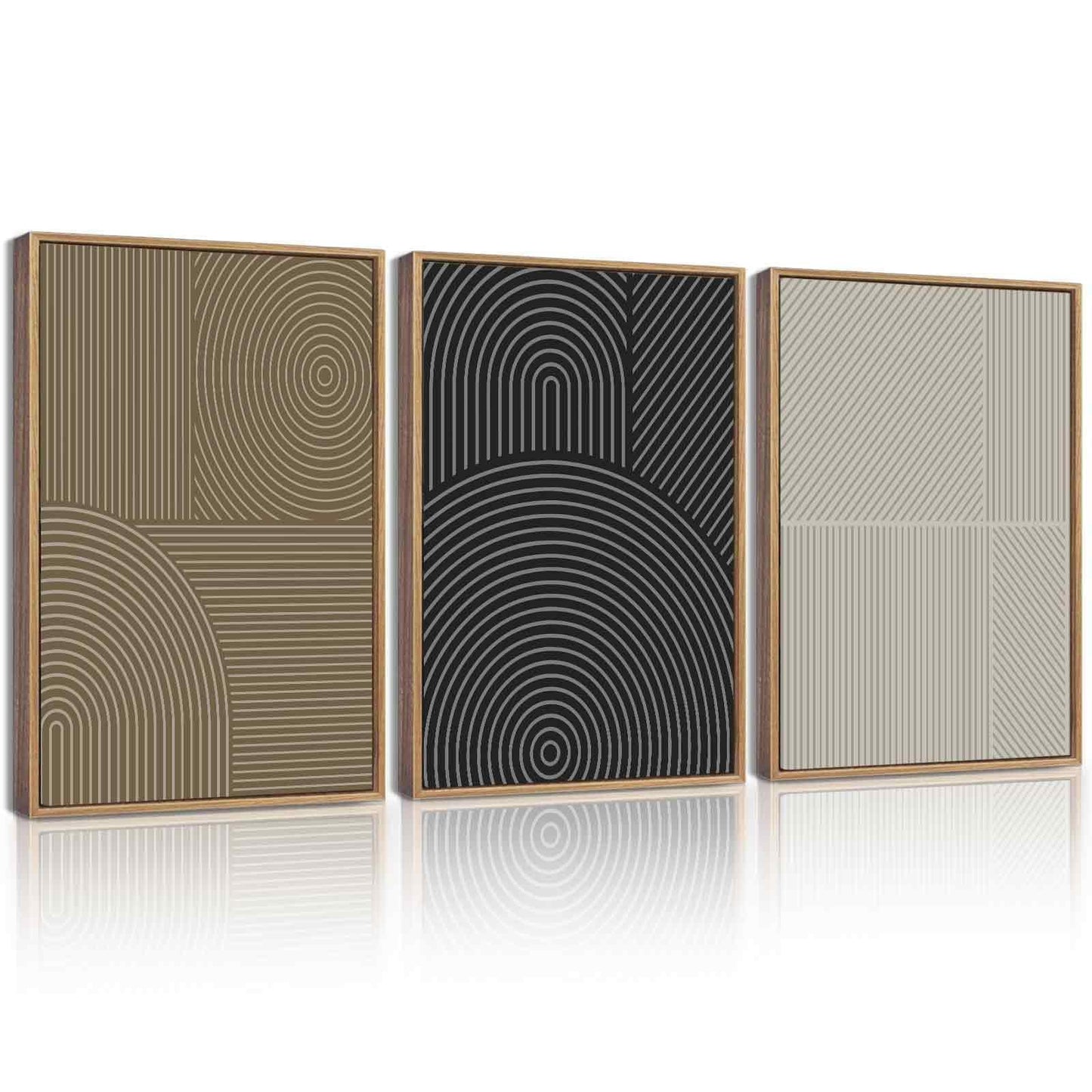 KUVIOKE Minimalist Abstract Boho Framed Wall Art Modern Mid-Century Bohemain Neutral Line Wall Decor Geometric Artwork Bedroom Decor 12x16in (Natural Framed)