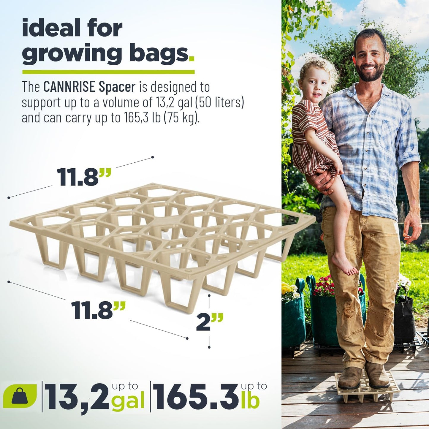 Cannrise Plant Riser – Modular Pot Spacer for Grow Bags, Planters & Containers – UV Resistant Drainage Tray for Airflow, Root Health & Cleaner Surfaces (Standard White, 7 Pack)