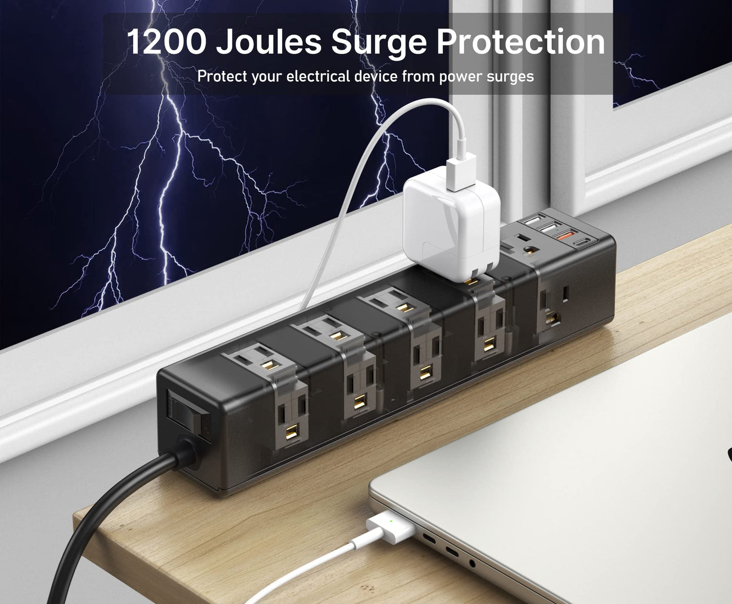 CCCEI Standing Desk Clamp Power Strip with 15 Outlets, Widely Spaced Desktop Edge Mount Surge Protector Outlet, Fast Charging USB-A and USB-C Ports, 6 FT Flat Plug, Black Fit 1.6 inch Table top.