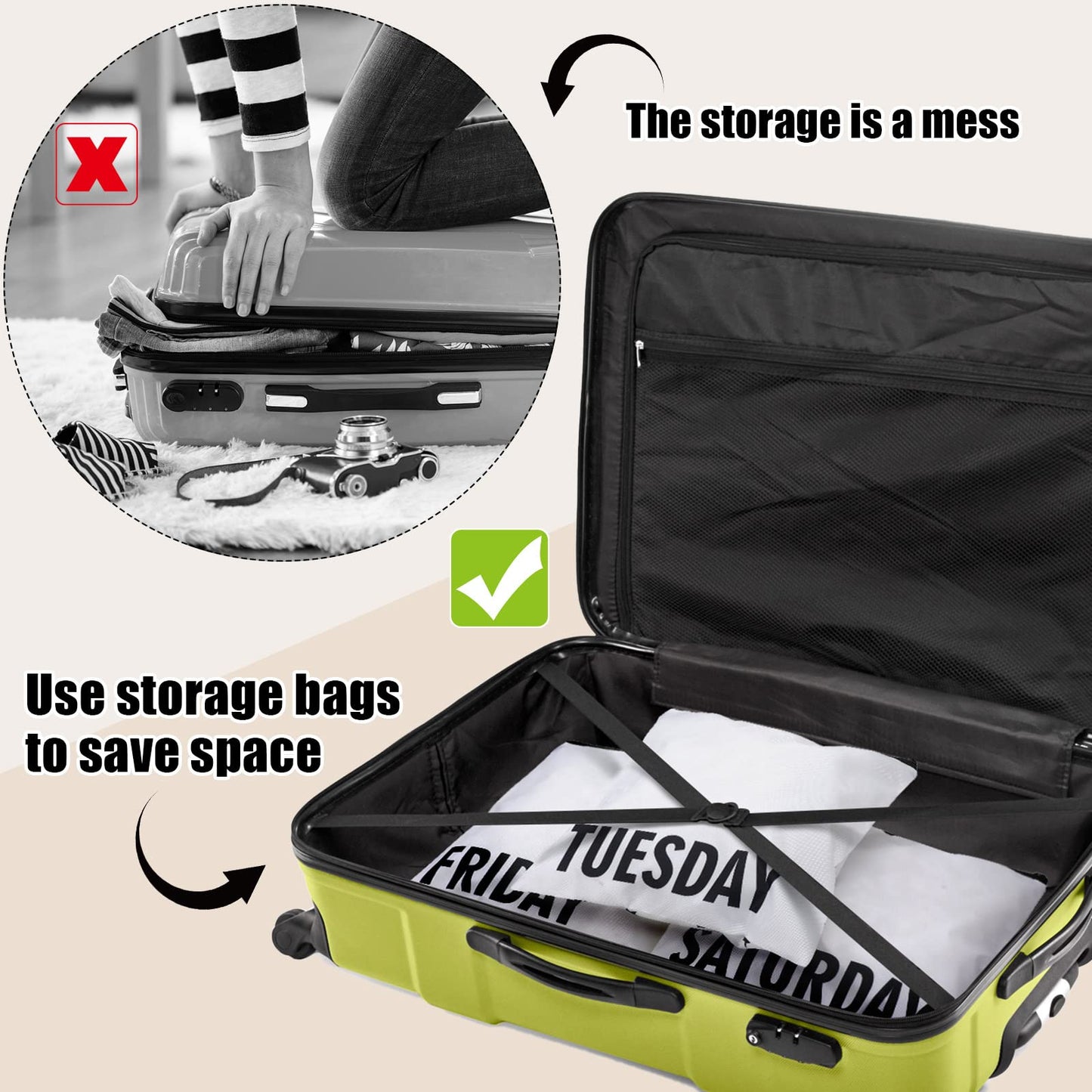 Oudain Packing Cubes Kids and Baby Travel Organizer Pouches Suitcases and Luggage Travel Accessories for Boys and Girls Summer Camp, Cruise, and Family Vacations, Days of Week(7 Pcs)