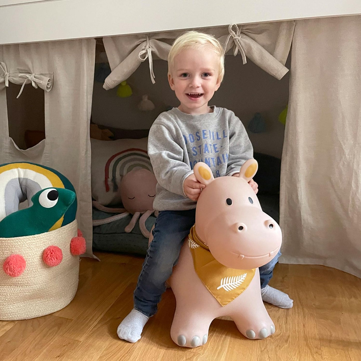 Kindsgut Bouncy Animal Hopper – Inflatable Bouncing Ride-On Toy for Kids & Toddlers Age 2+, Designed in Germany, Indoor & Outdoor, Hippo