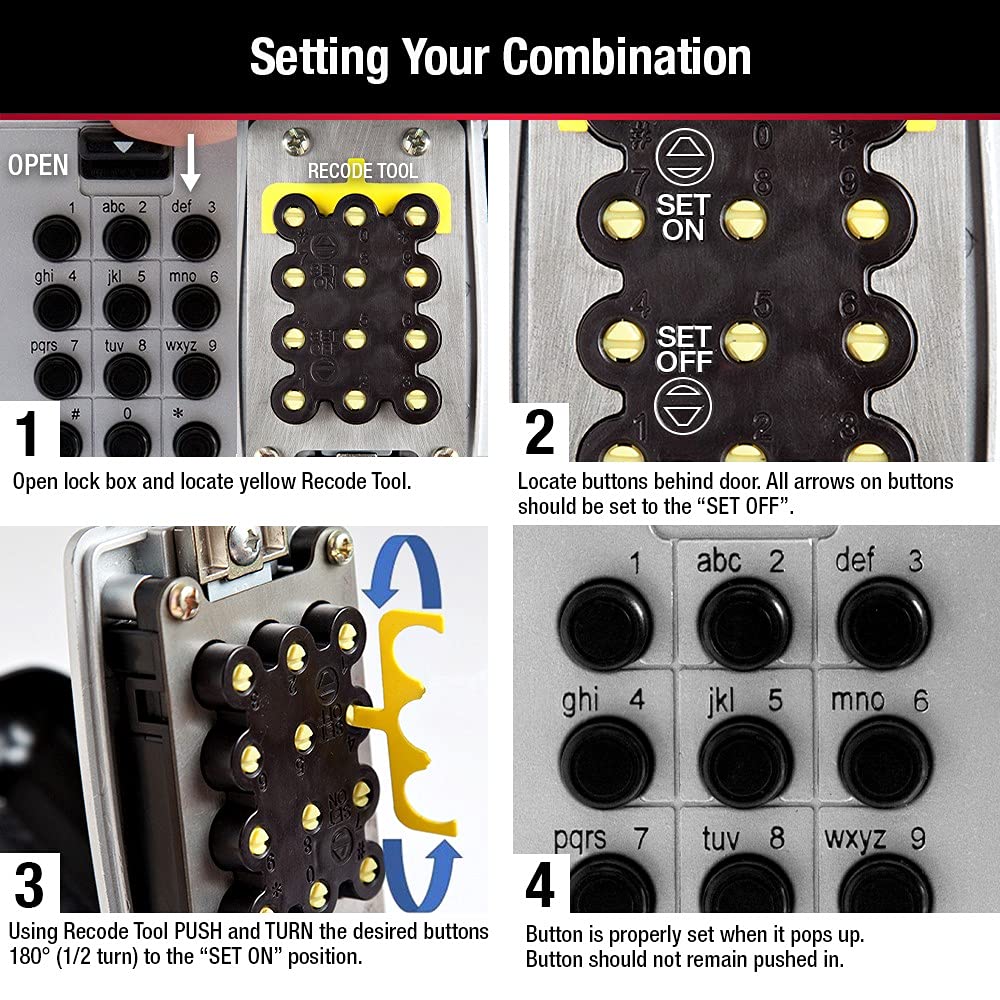 Master Lock Wall Mount Key Lock Box with Push Button for House Keys, Outdoor Safe with Combination Lock, 5 Key Capacity, 5423EC , Black