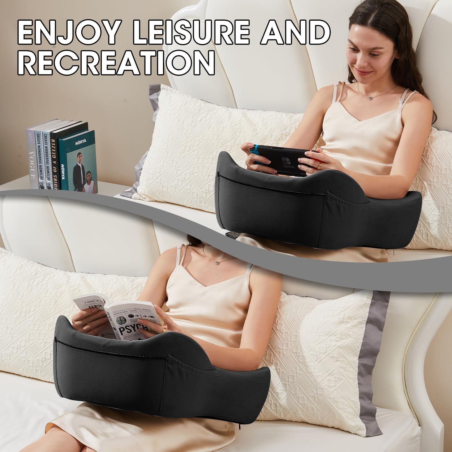 cooloo8 Lap Desk, Reading Pillow, Laptop Pillow for Lap, Portlands Portable Desk Pad for Bed, Couch, Car (Black)