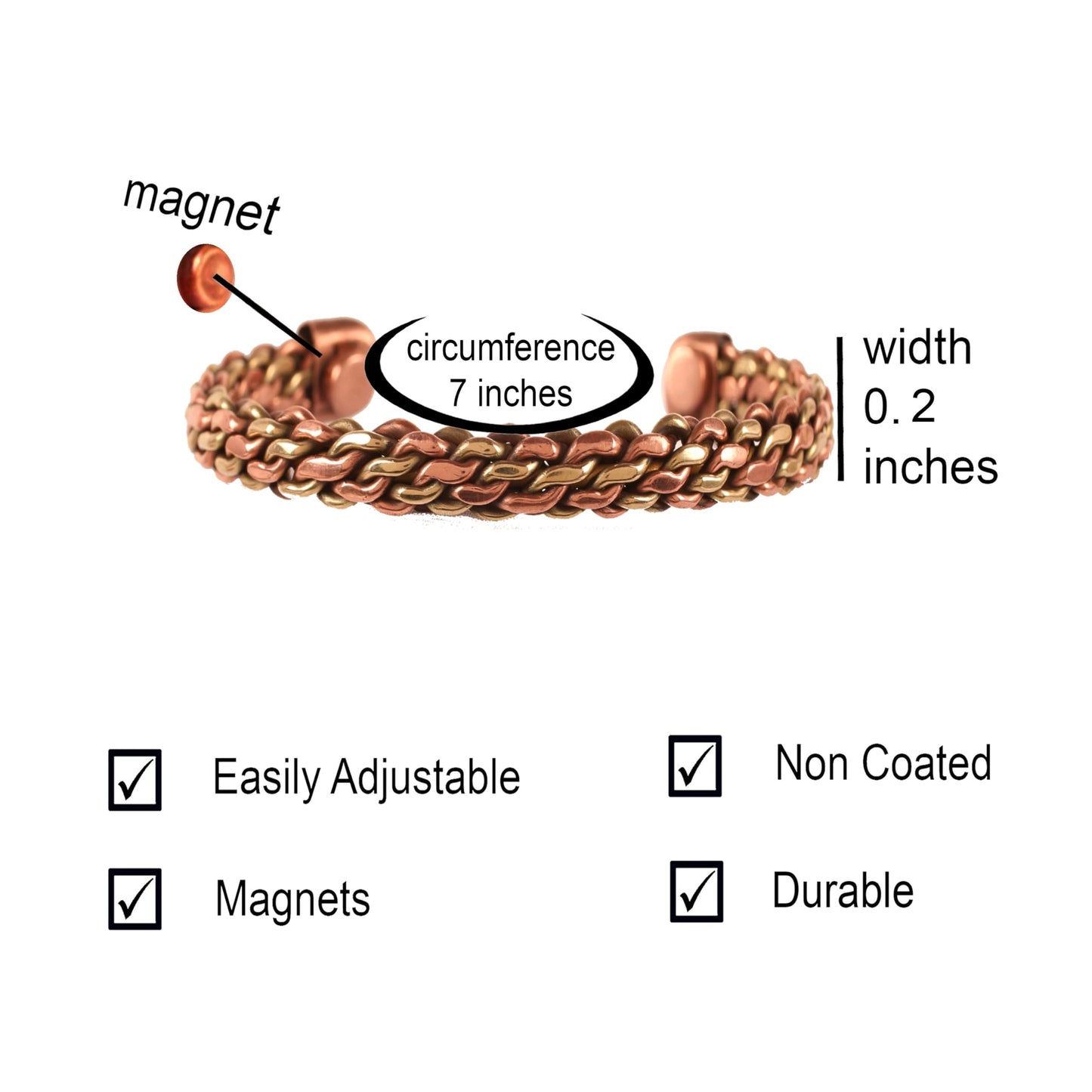 Touchstone Copper Magnetic Hand Forged With Solid And High Gauge Tibetan Style Multi Layer Braid Pattern Minimalistic Elegance Pure Copper Bracelet In Two Tones.