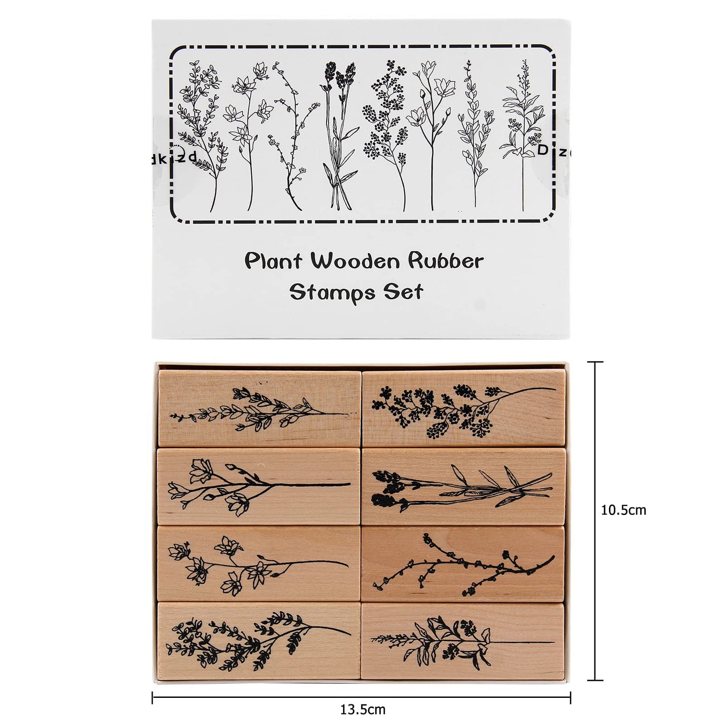 Dizdkizd 8 Pieces Wood Mounted Rubber Stamps, Plant and Flower Decorative Wooden Rubber Stamp Set for DIY Craft, Diary and Craft Scrapbooking