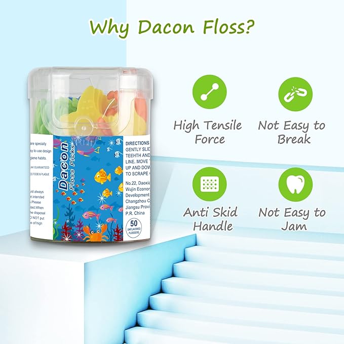 Kids Flossers, Kids Dental Floss Picks Without Fluoride, Unflavored, 4 Colors Ocean Animals Shaped Makes Flossing Fun, 50 Count (Pack of 1)