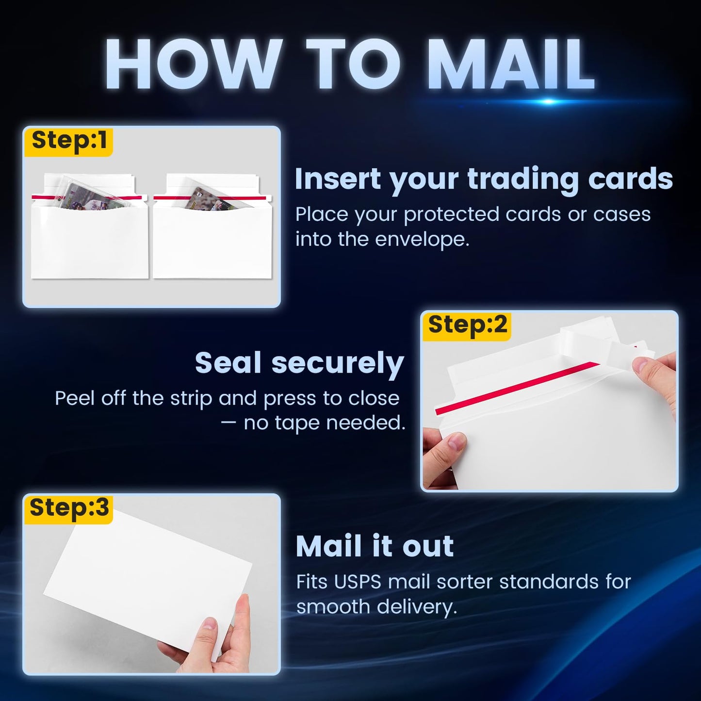 180 Pack Mailer Trading Card Envelopes，7" x 4.35" Trading Card Mailers for Shipping, Perfect Sized Shipping Envelope for Mailing Semi-Rigid and Toploaders, Protector Supplies.