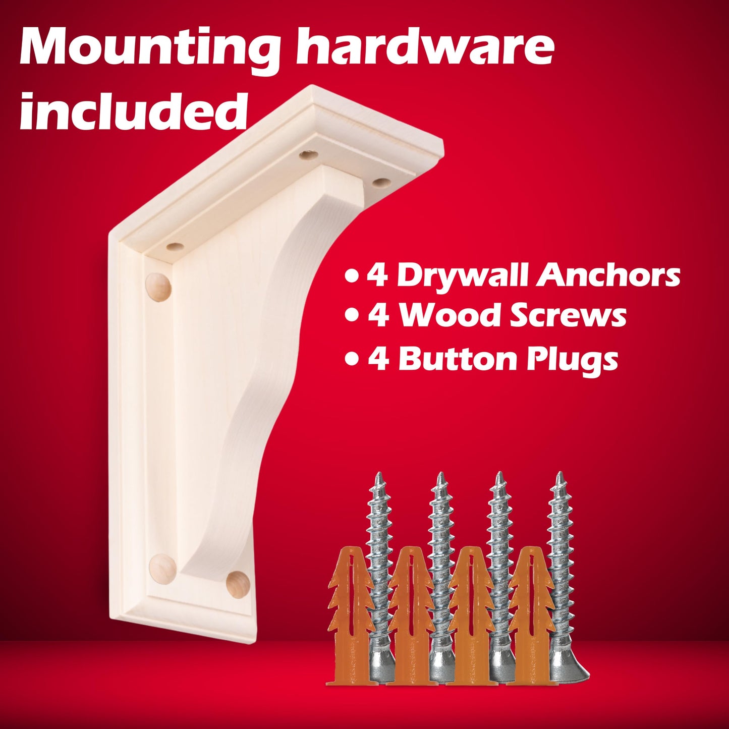 WADDELL Two-Way Corner Bracket (1 Count, 9" x 7" x 3.5") | Unfinished Hardwood Corbel for DIY Home Decor | Shelf Bracket w/ Pre-Drilled Countersunk Holes & Mounting Hardware | 5 Lb. Capacity Each