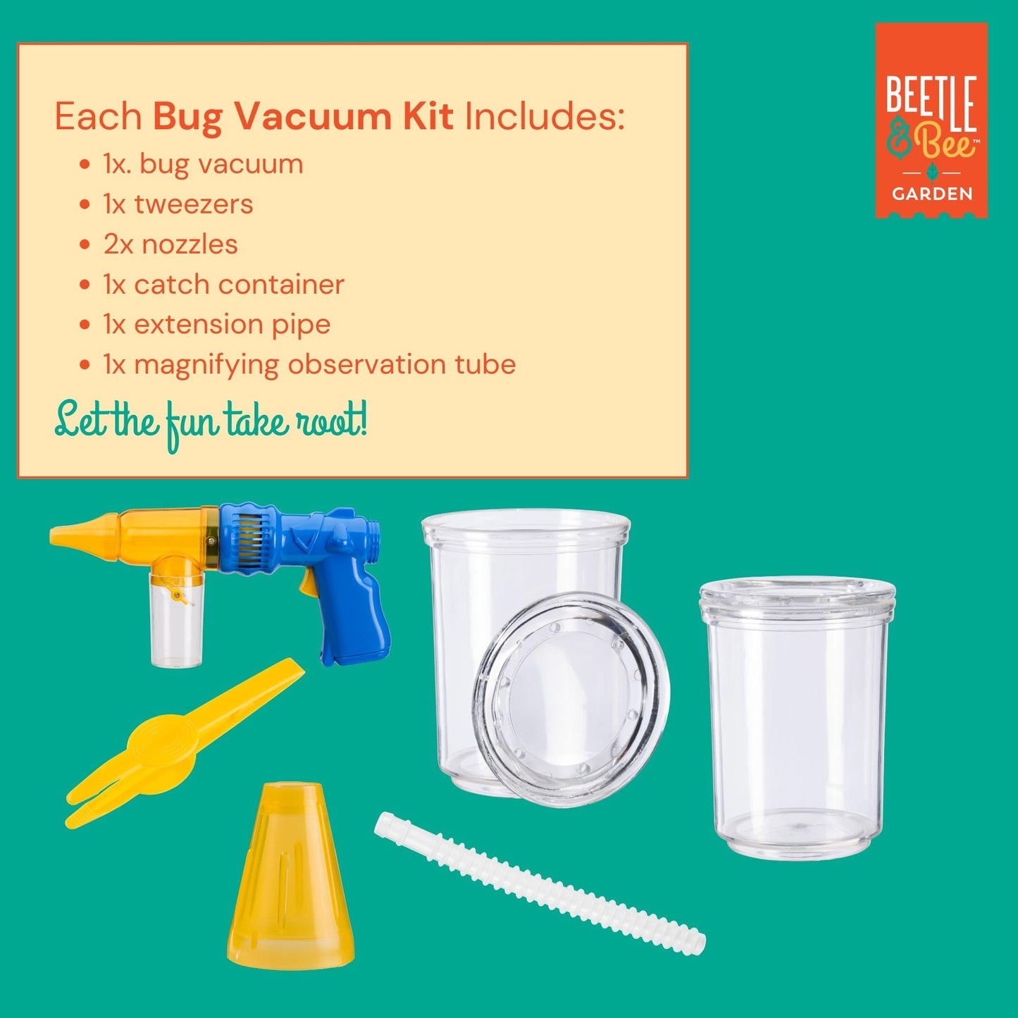 Beetle & Bee Bug Vacuum Toy Set for Kids - Insect Catching Kit with Toy Bug Gun, Tweezers, Magnifying Tube & Nozzles - Fun Bug Collection Kit for Backyard Exploration, Ages 5+
