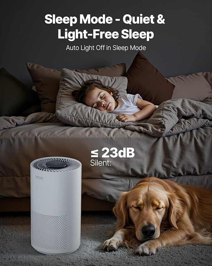VEVOR Air Purifier for Bedroom Home, H13 HEPA Layer, 1200 ft²/h Smart Air Purifier with Speed Control & Child Lock Guard, Efficient Air Cleaner with Convenient Touch Panel & 23 dB Sleep Mode