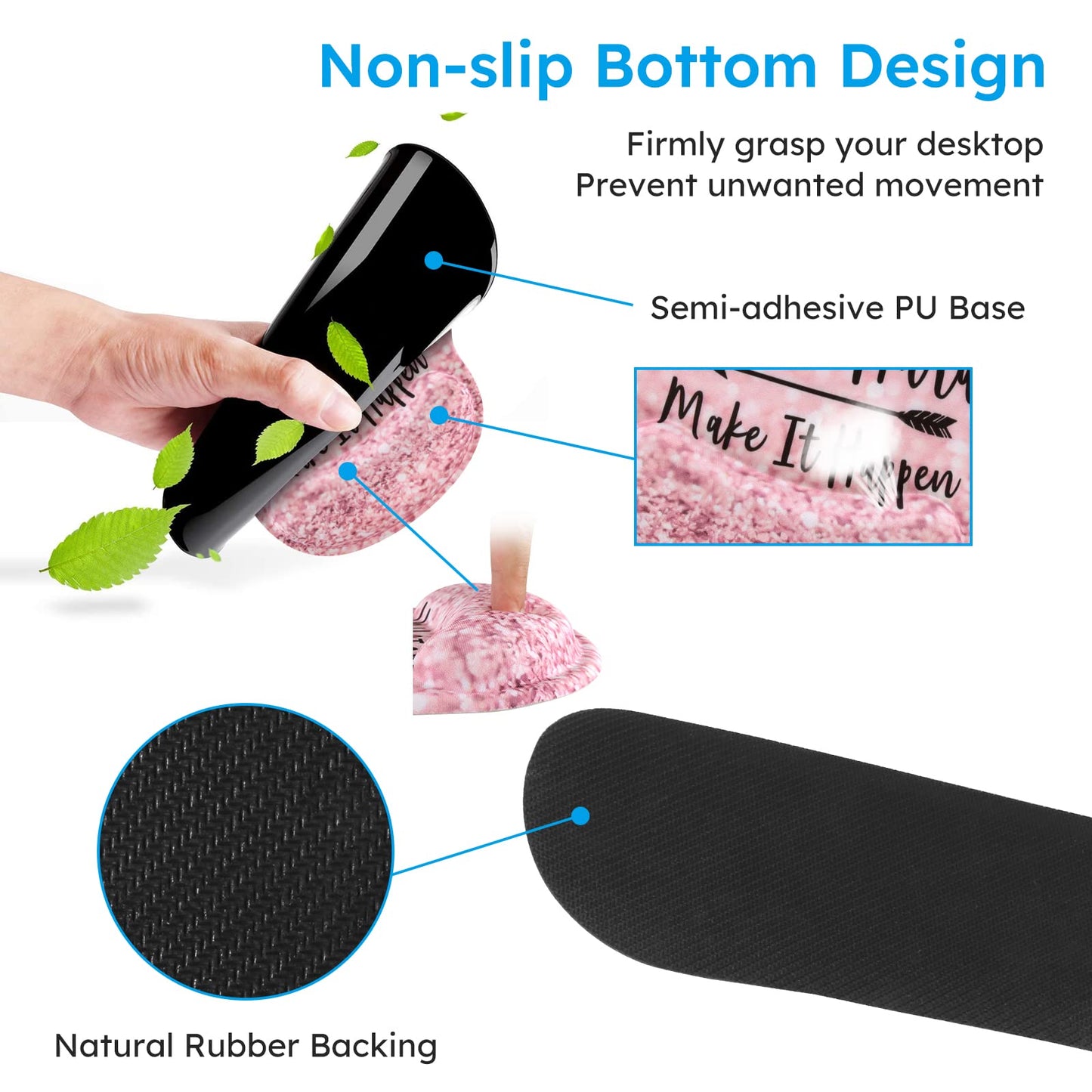 iCasso Mouse Pad,Large Pink Desk Mat Set, 4in1 XXL Mousepad + Keyboard Wrist Rest+Mouse Wrist Rest+Coaster with Ergonomic Desk Pad for Home Office Table Computer Cover -Pink Stay Positive