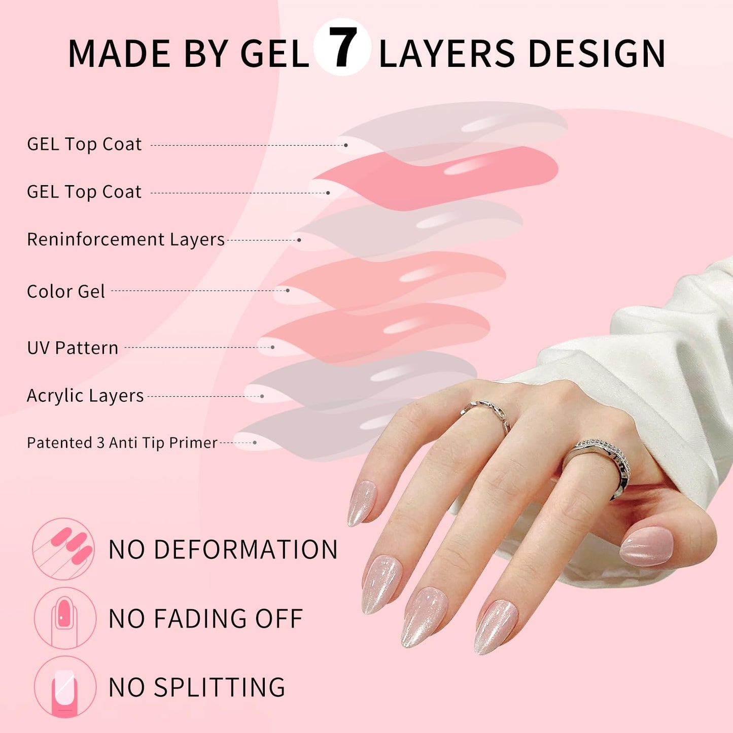Almond Cat Eyes Press On Nails,12 Sizes - 24 Pcs Soft Gel White Medium Fake Nails Kit with Nail Glue, Natural Reusable Stick On False Nails for Women and Girls (Skycloud Moonlight) SK0764