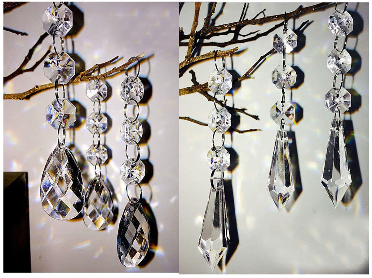 60 PCS Clear Acrylic Crystal Beads for Christmas Ornaments Tree Decorations Garland Chandelier Hanging Wedding Party Celebration Decor (Teardrop+Icicle)