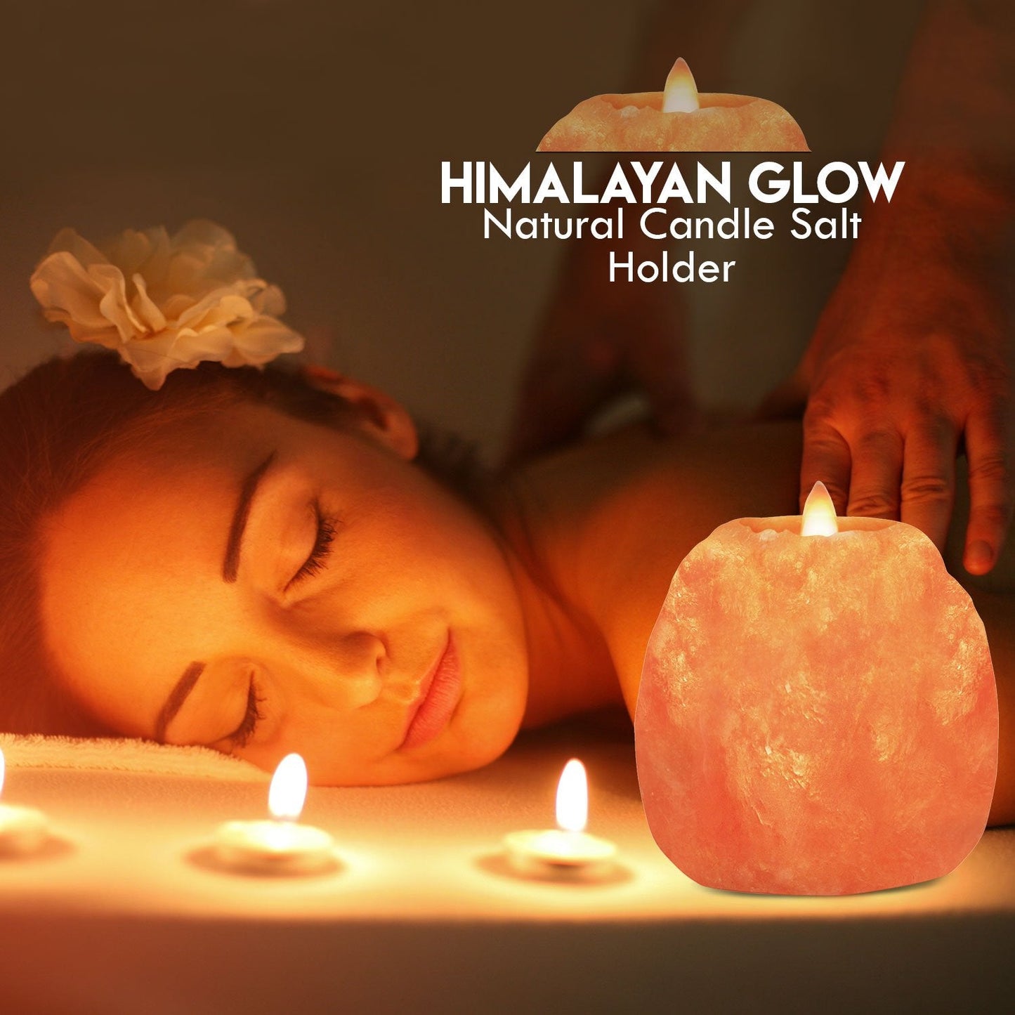 Himalayan Glow Hand Carved Himalayan Salt Candle Holders, Home Decor Item Great as a Night Light (Pack of 2)