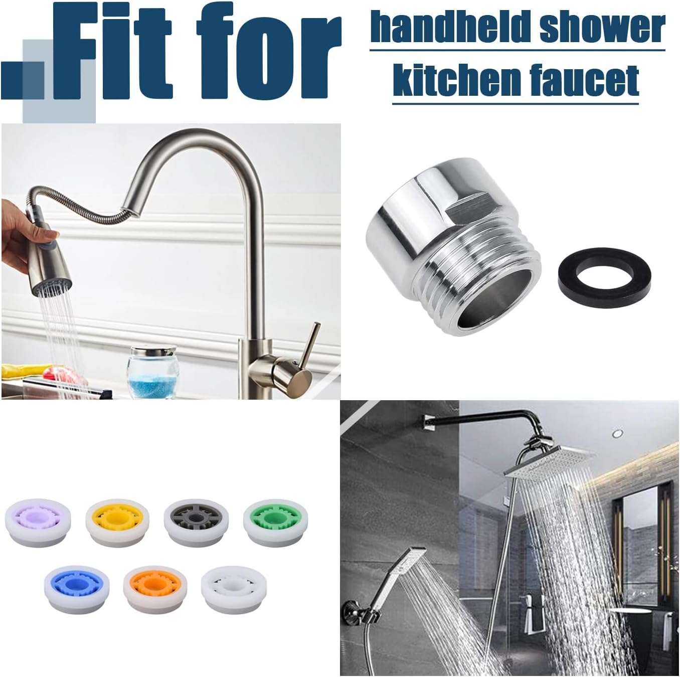 Bestgle 2 Sets 7 Shower Flow Reducer Limiter Set, Water Flow Saver Adapter 1/2 Inch Flow Restrictor, Control Valve for Fixed Shower Head Handheld Shower 1.2/1.5/1.8/2/ 2.2/2.5 GPM