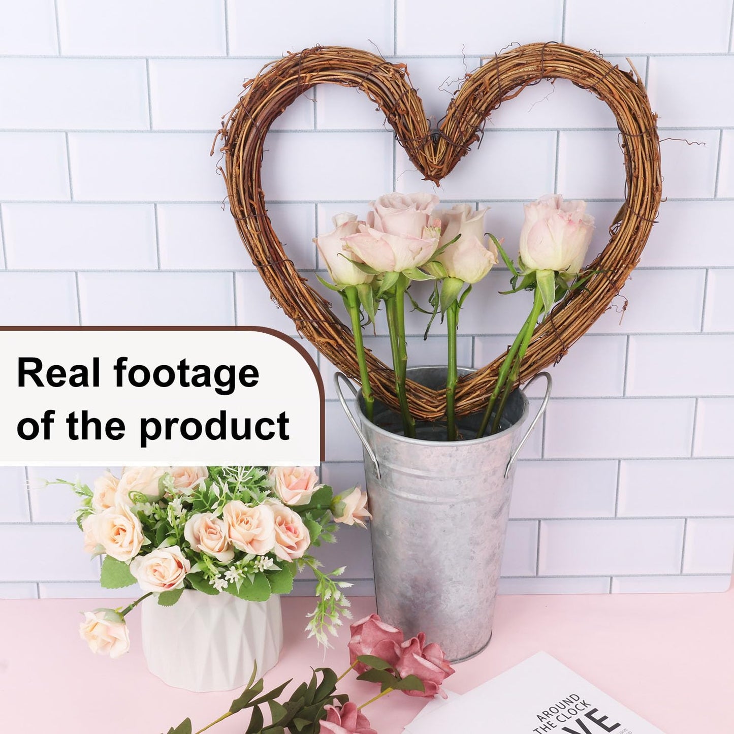 KUKLIPJIM 8 Pcs 8 Inch Heart Shaped Natural Grapevine Wreath Set, Hand-Woven Vine Branch Wreaths for DIY Crafts, Christmas Decorations, Home & Event Styling