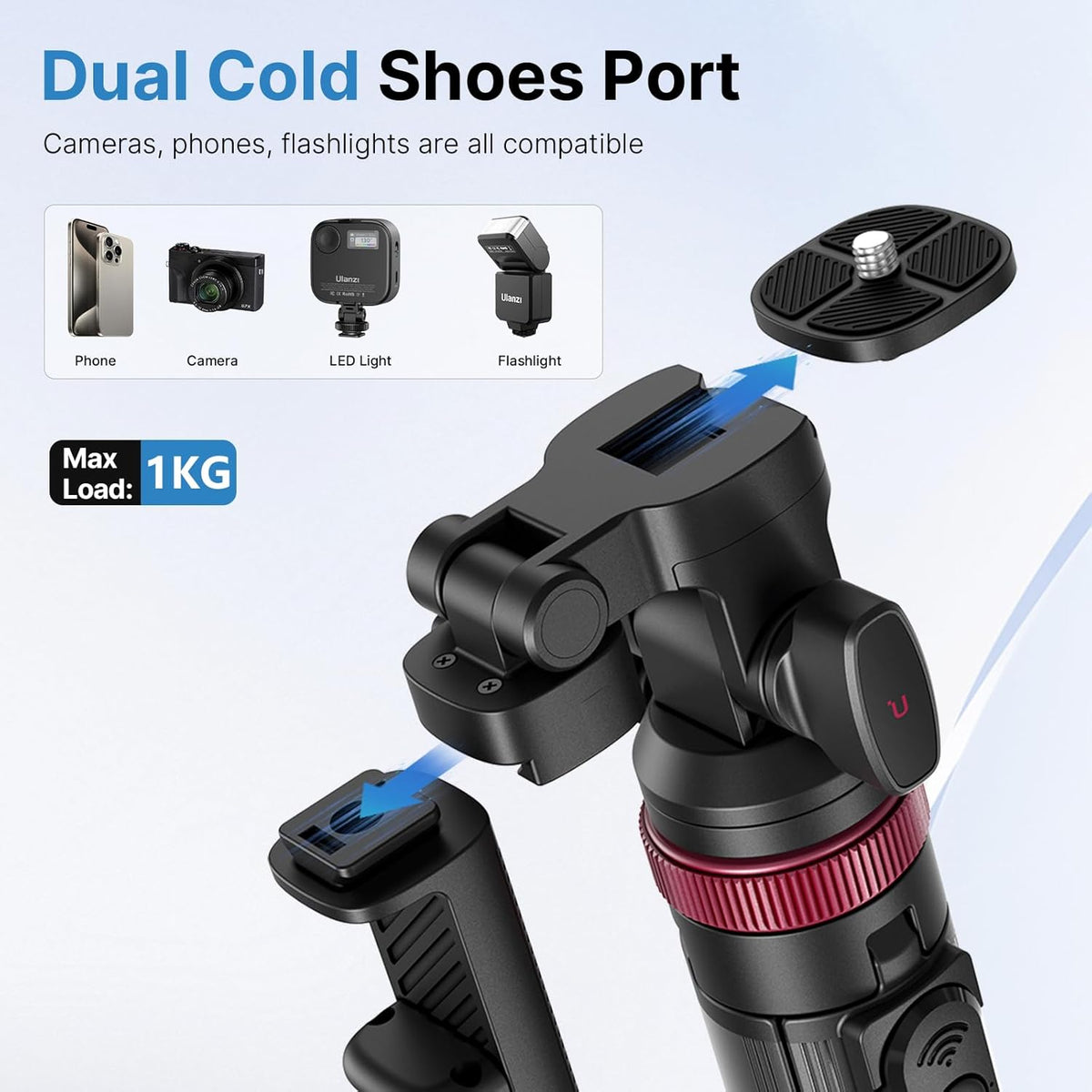 ULANZI MT-78 Extendable Phone Tripod, Metal 72.83" Selfie Stick Camera Tripod Stand with 2 in 1 Phone Clip, 360° Ball Head Camera Tripod with Cold Shoe for iPhone Sony Canon, Lightweight for Travel